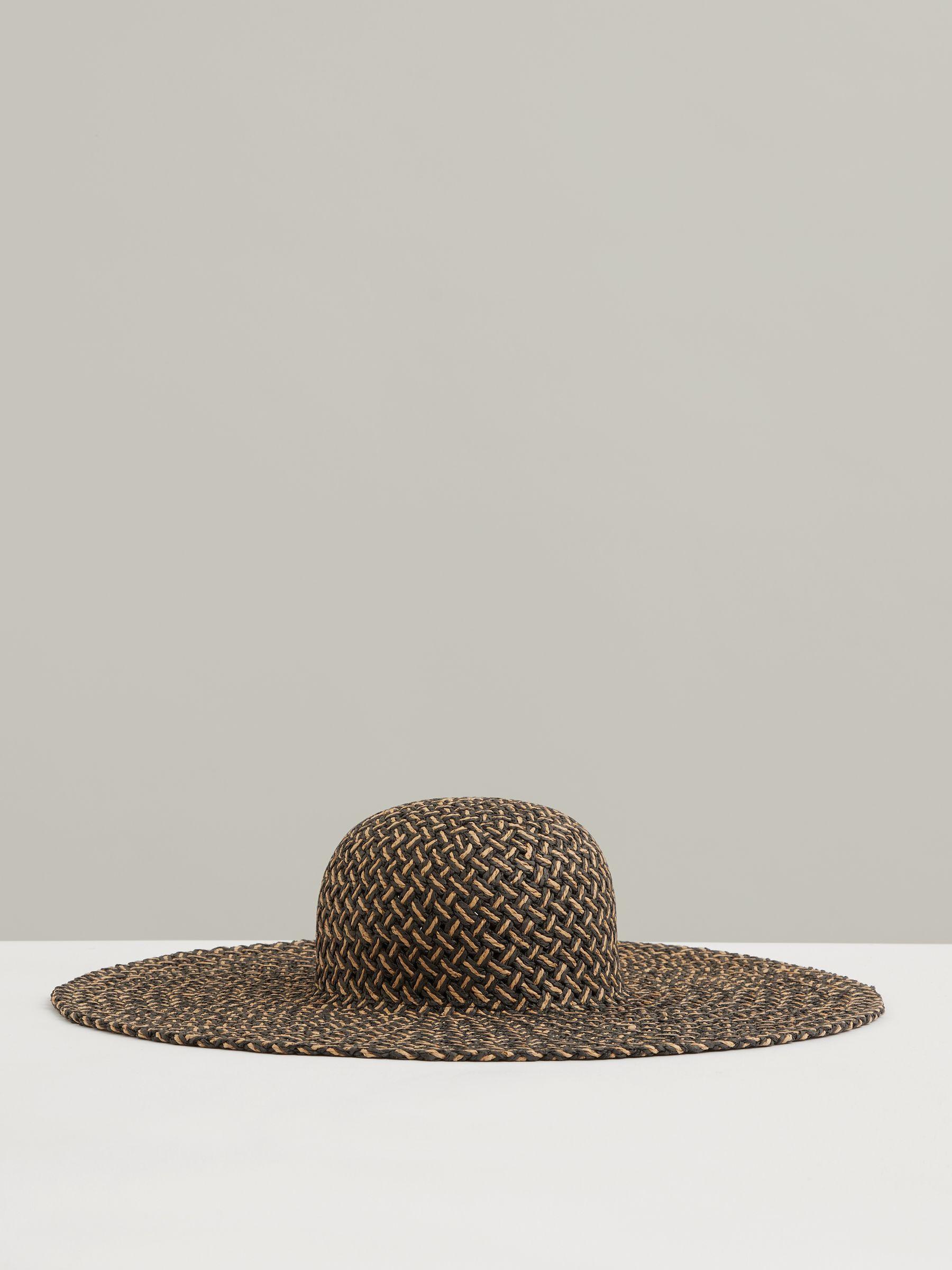 Straw Basket-Weave Sun Hat in Black/Natural Product Image