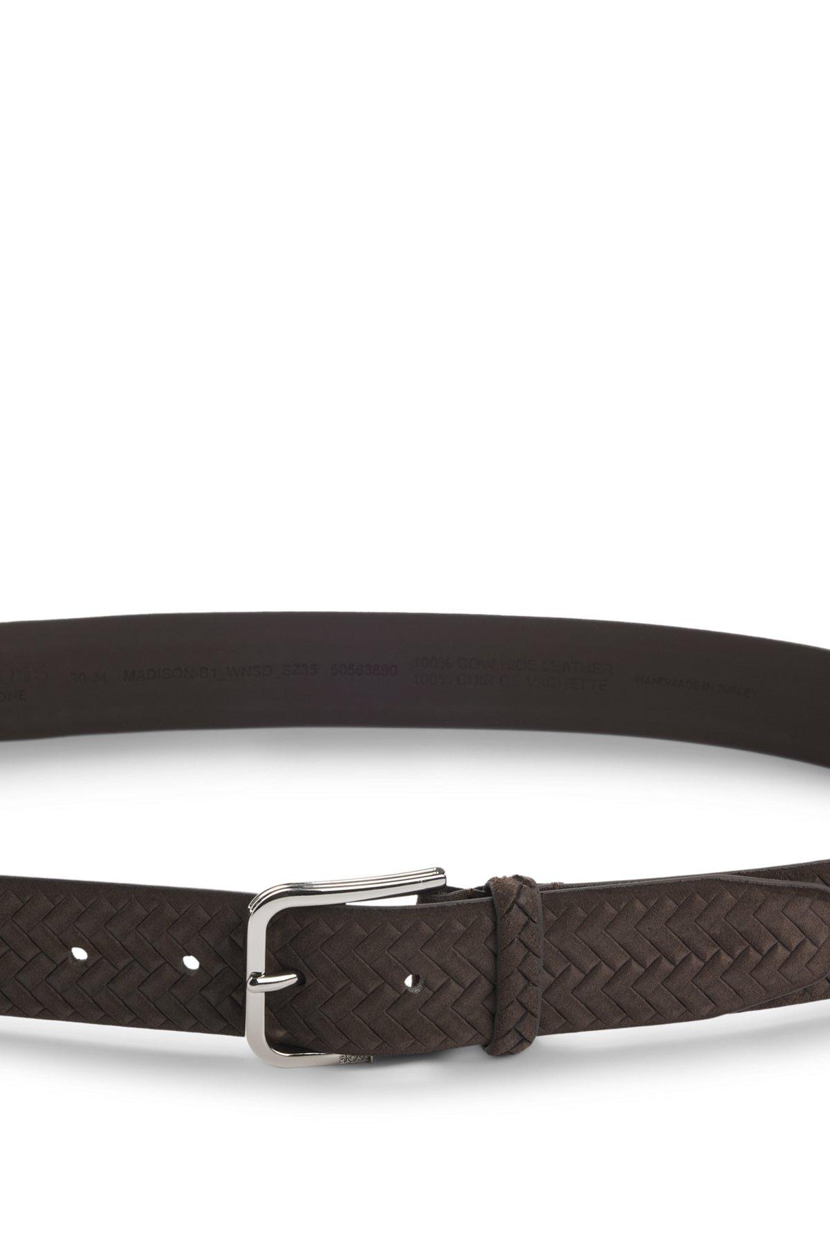 Logo-buckle belt in woven suede Product Image