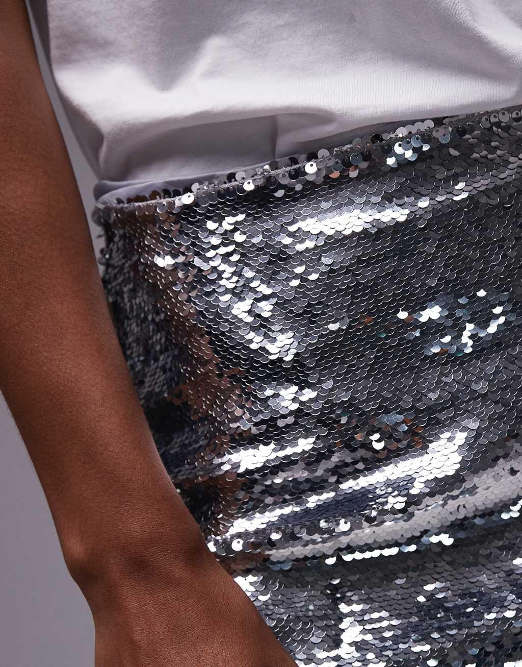 Mango sequin skirt in silver Product Image