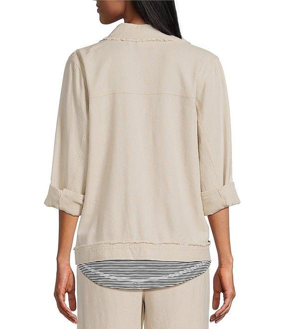 Westbound Petite Size Linen-Blend Long Sleeve Button Front Jacket Product Image