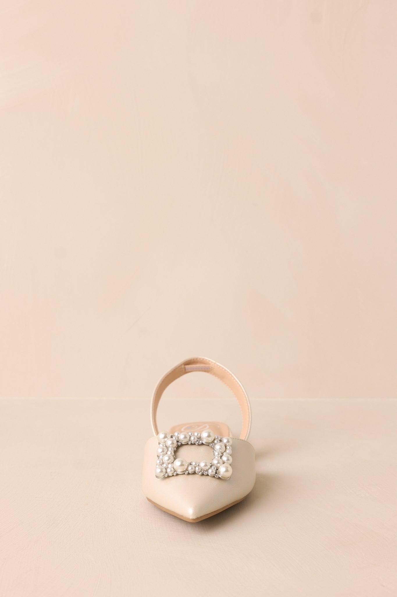 Setting New Goals Ivory Pearlescent Pointed Toe Slingback Flats Product Image