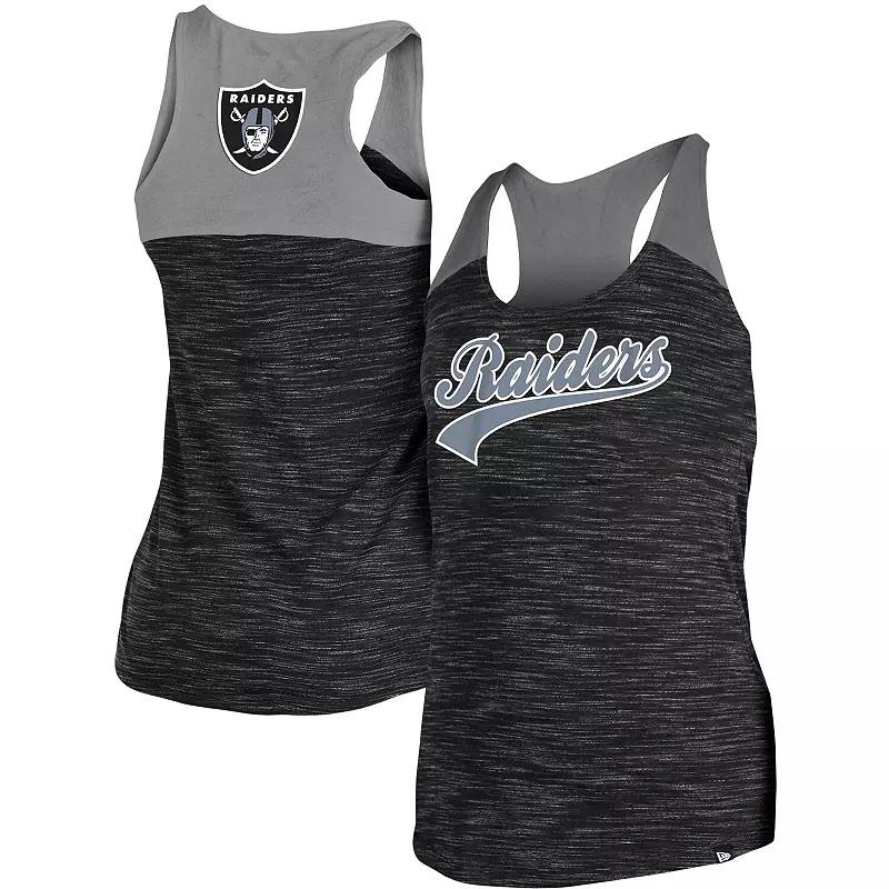 Women's New Era Silver/Black Las Vegas Raiders Space Dye Racerback Scoop Neck Tank Top,  Product Image