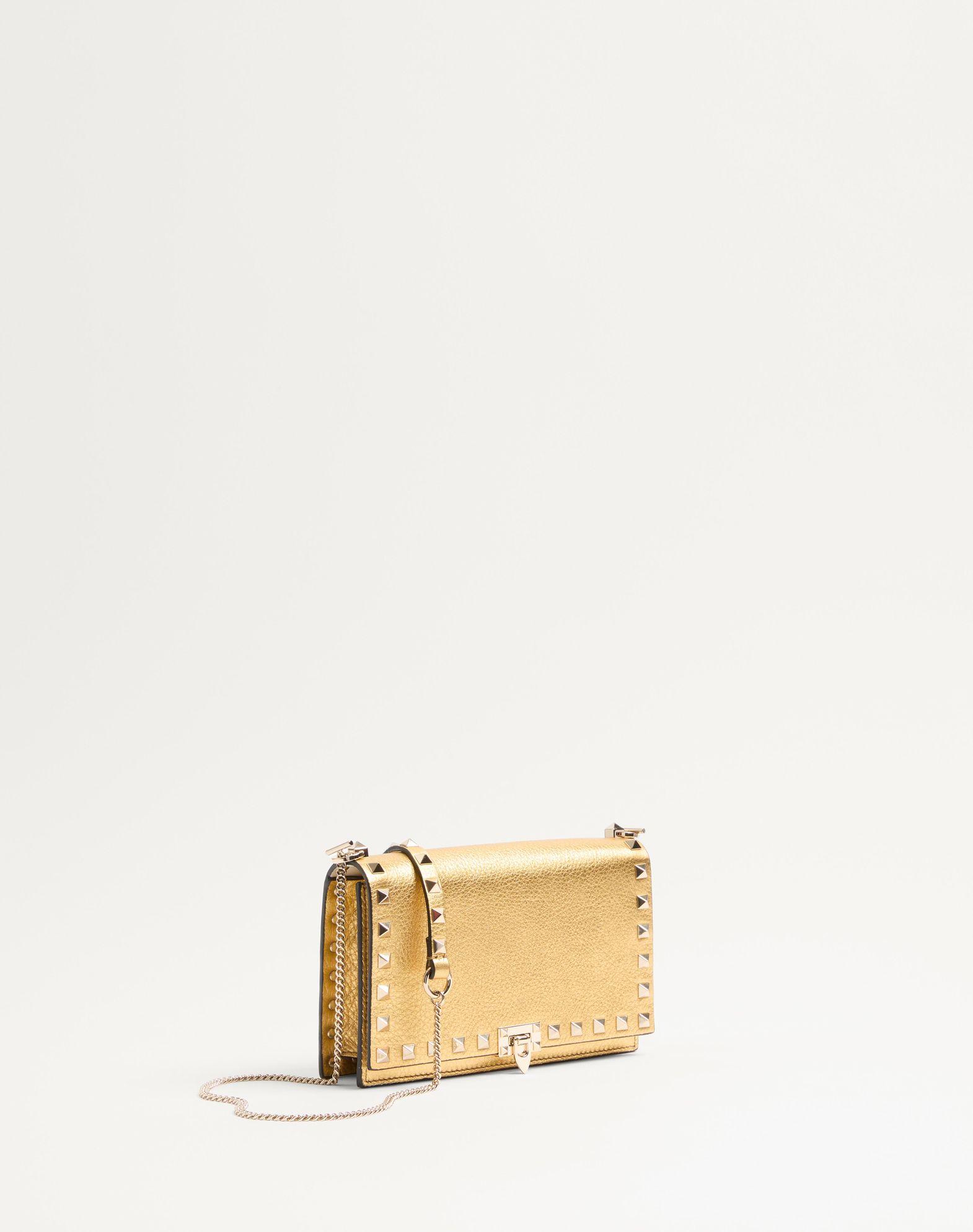 Rockstud Mini Calfskin Bag With Chain In Laminated Grainy Calfskin Product Image