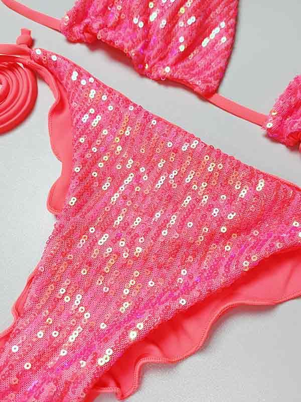 Sequined Lace Up Multicolor Bikinis Product Image