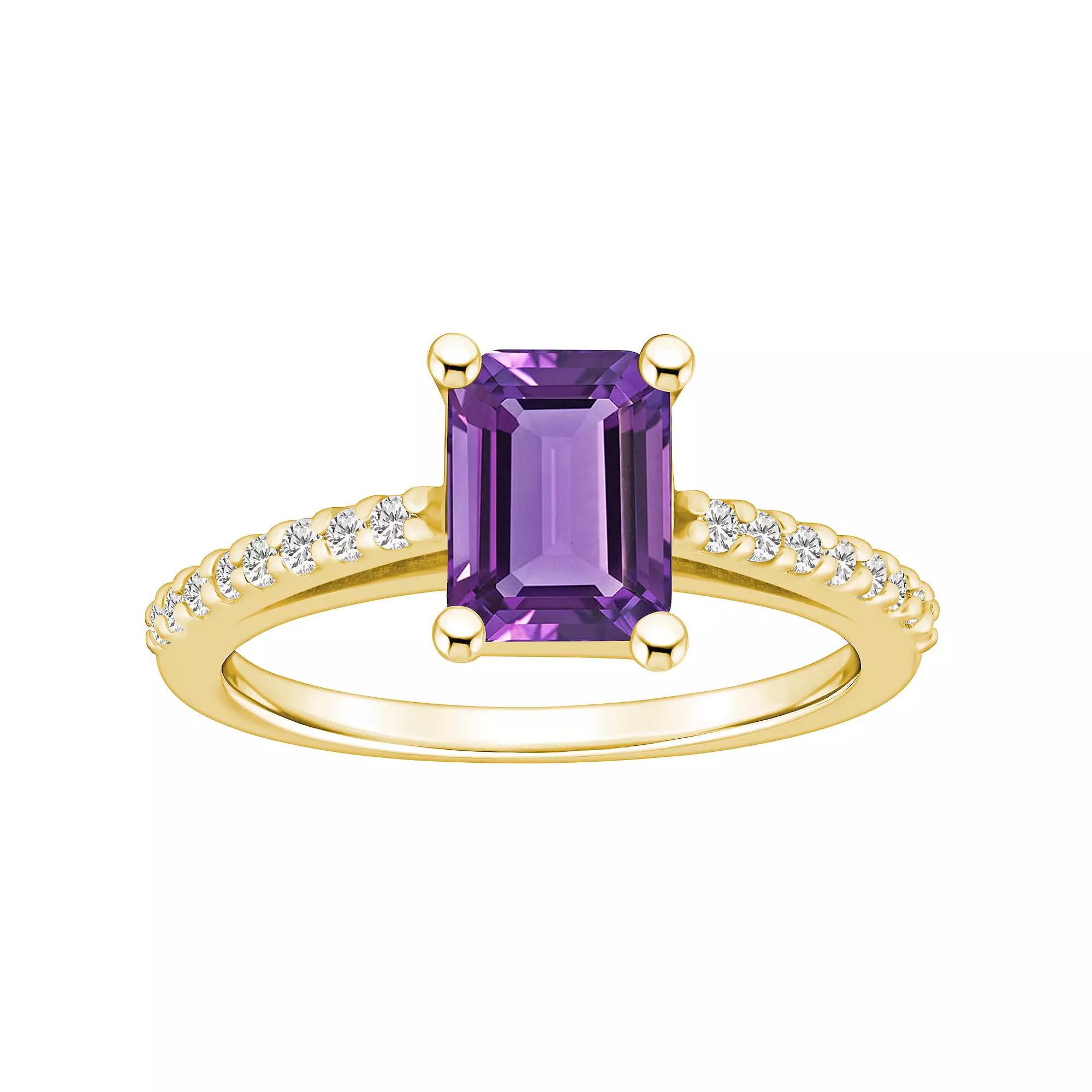 Alyson Layne 10k Gold Emerald Cut Gemstone 1/5 Carat T.W. Diamond Ring, Womens Purple Product Image