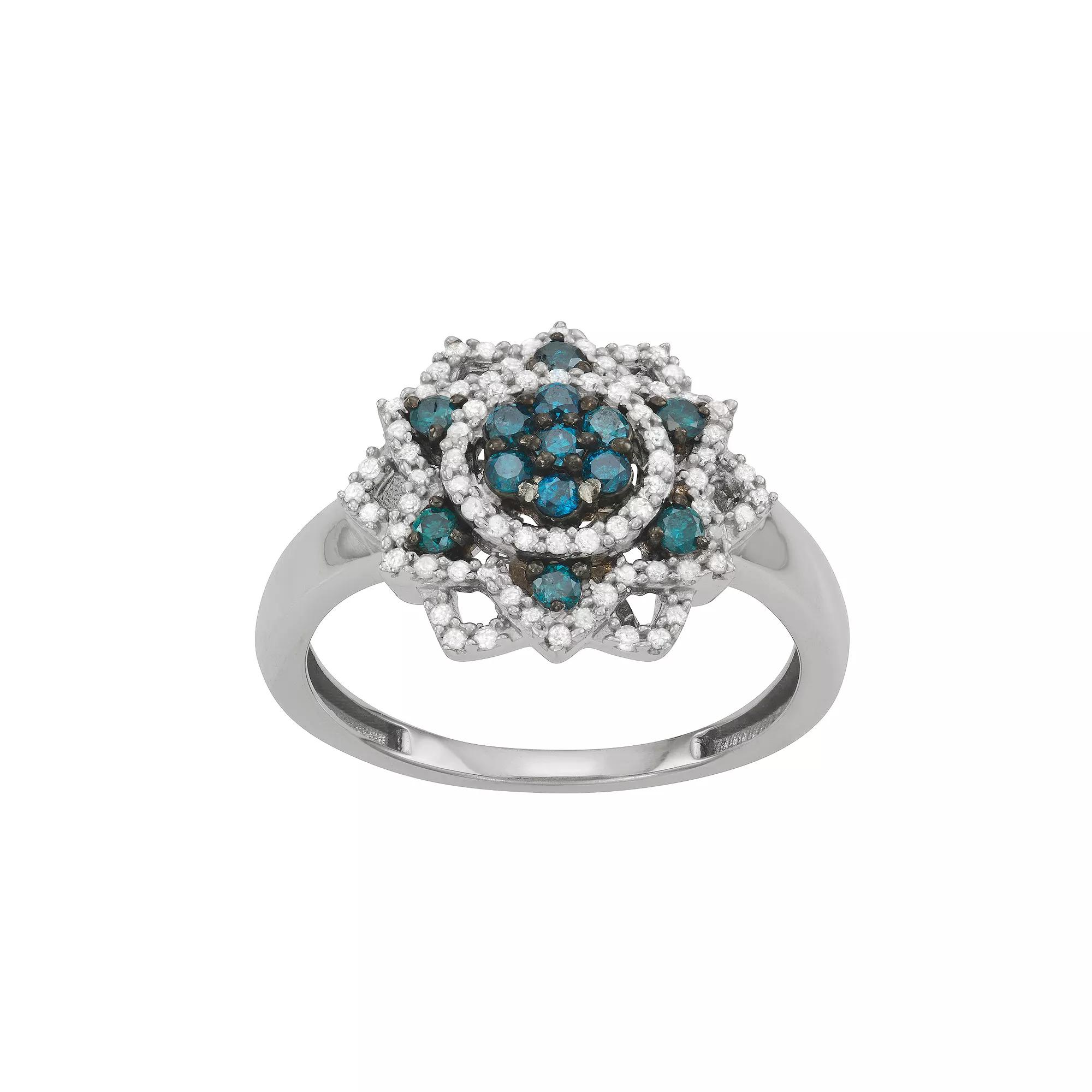 Jewelexcess Sterling Silver 1/2 Carat T.W. Blue & White Diamond Star Ring, Womens Product Image