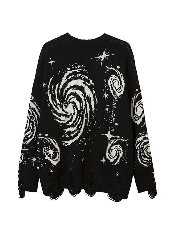 Swirl Print Ripped Design Sweater Product Image
