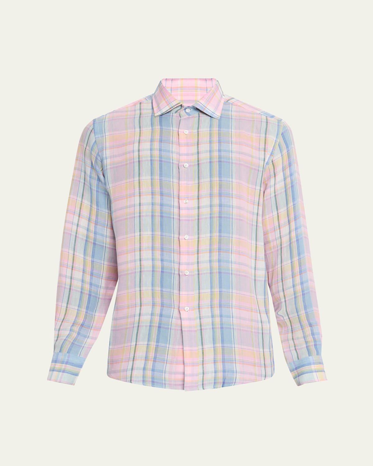Mens Plaid Linen Shirt Product Image