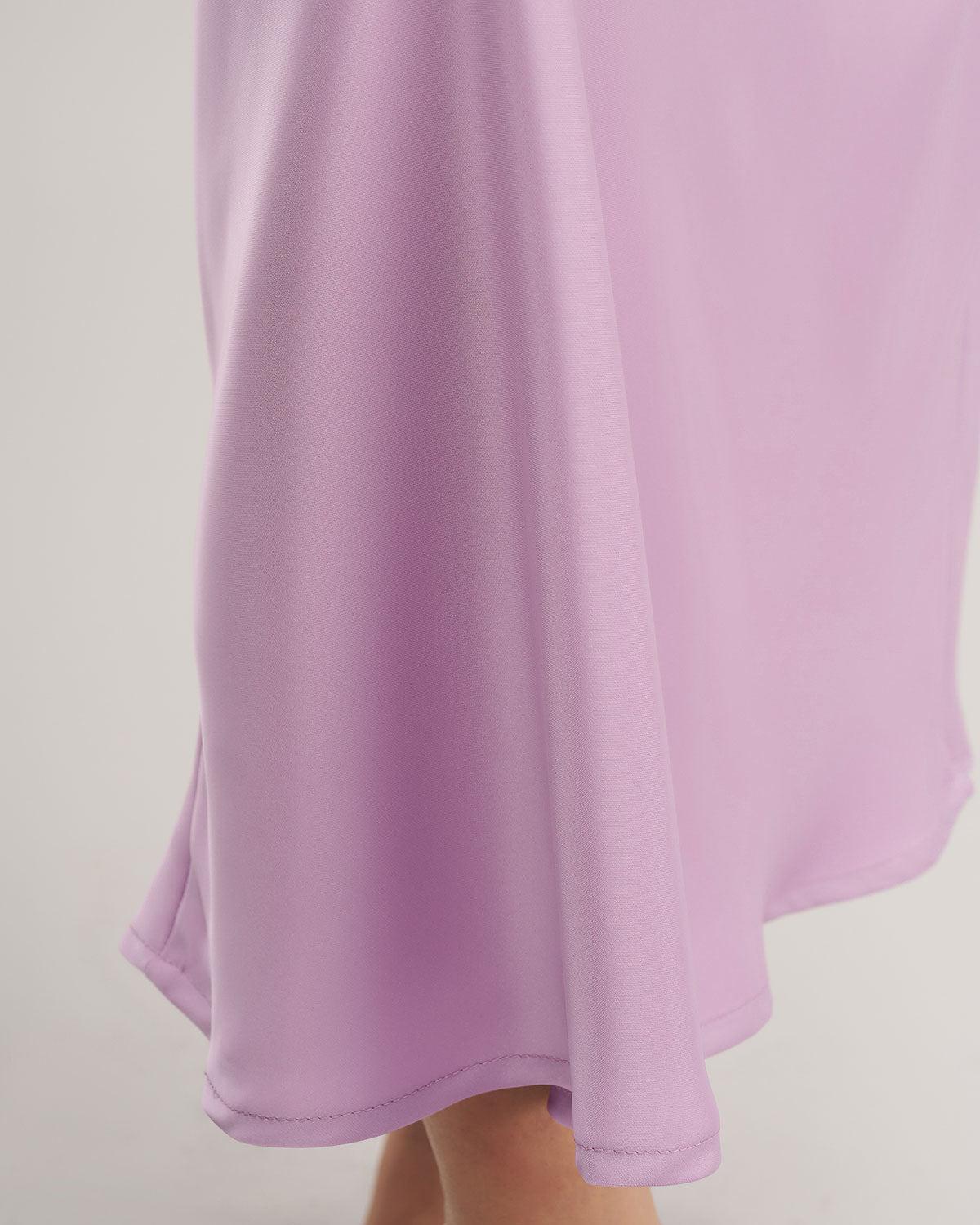 Purple Elastic Waist A-Line Midi Skirt Product Image