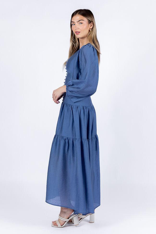 Enchanting Moments Blue Button Detail Maxi Dress FINAL SALE Product Image