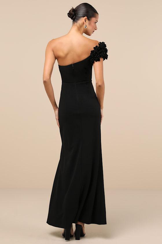 Beyond Elegant Black 3D Floral One-Shoulder Maxi Dress Product Image