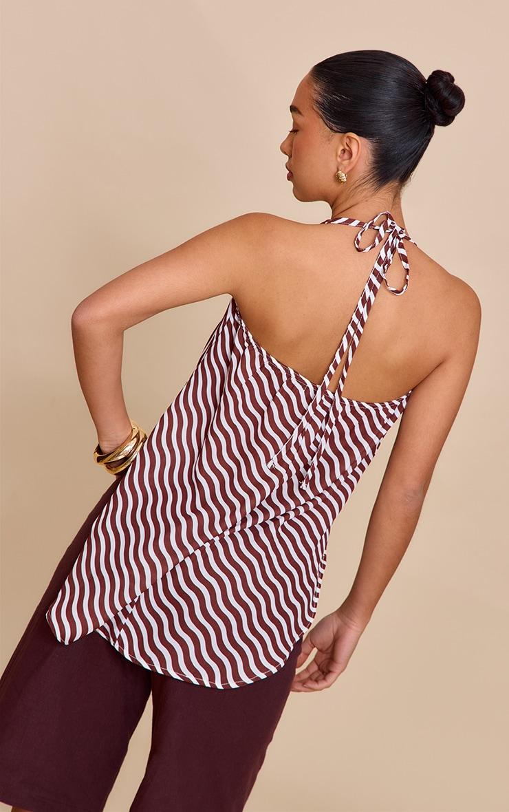 Brown Printed Chiffon Halter Neck Floaty Top Product Image