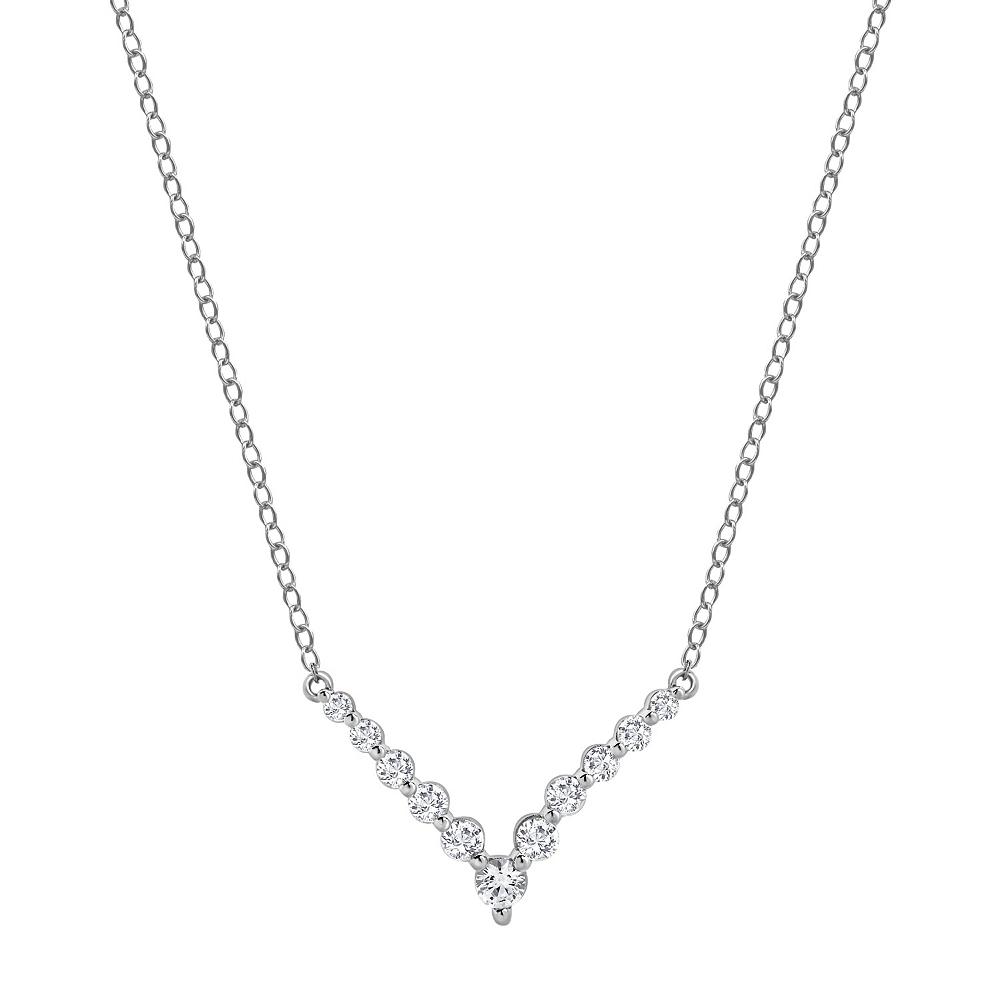 Gemstone Brilliance Lab-Created White Sapphire V-Shape Necklace, Women's, Size: 18", Silver Tone Product Image