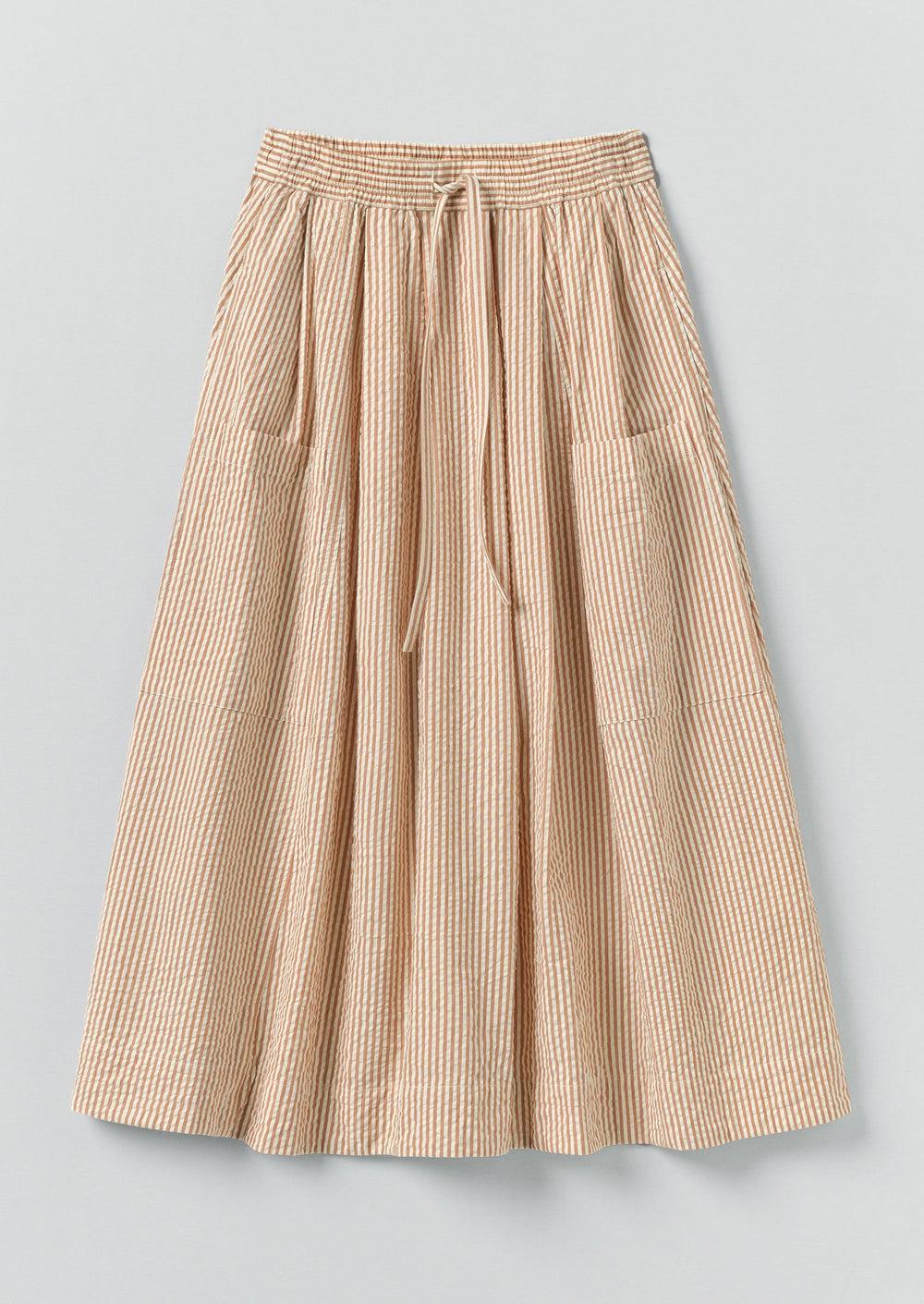 Stripe Cotton Seersucker Patch Pocket Skirt | Terracotta/Ecru Product Image