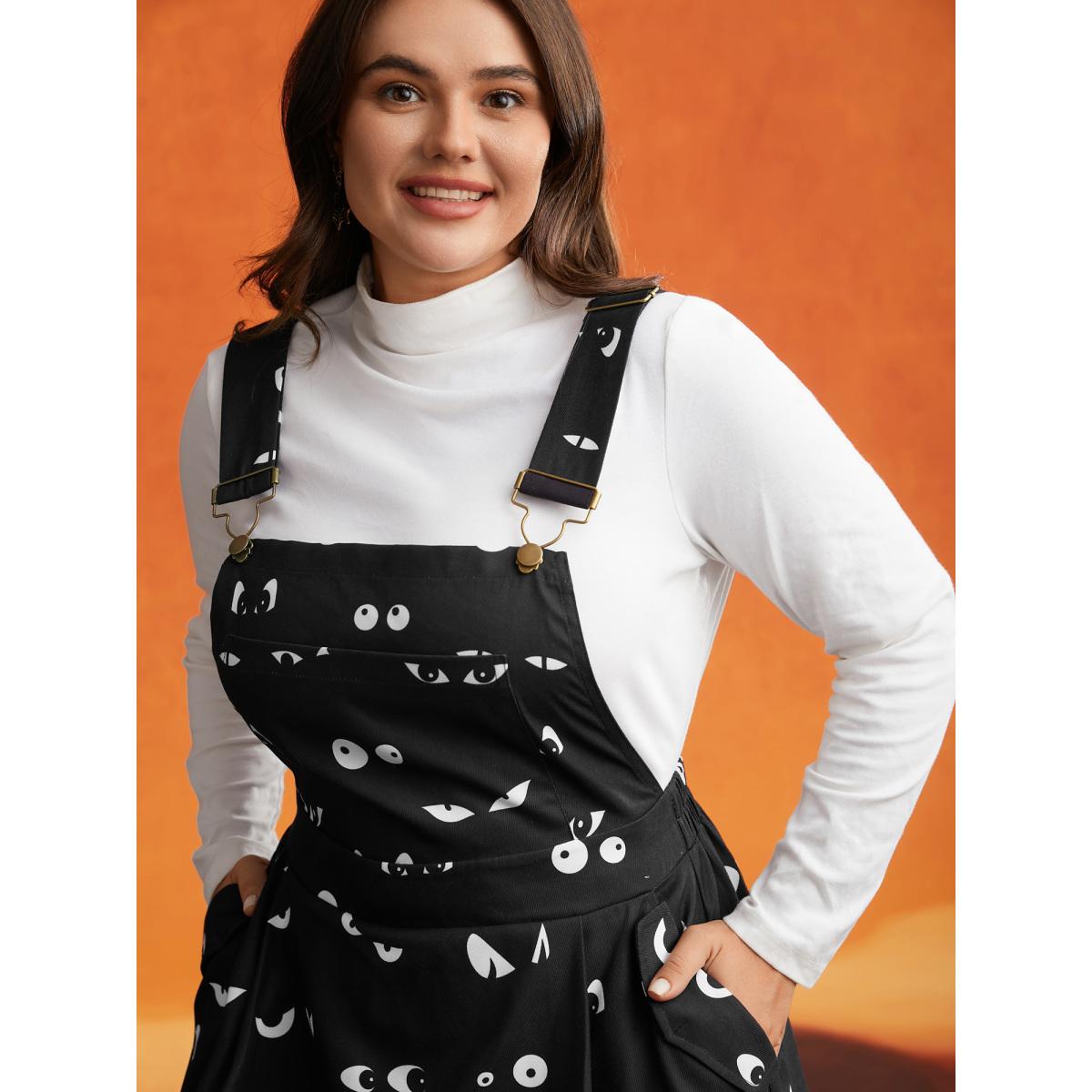 Plus Size Bat Eyes Overall Straps Skirt Midi Dress Black Women Cocktail Non Party Curvy Bloomchic 22-24/3X Product Image