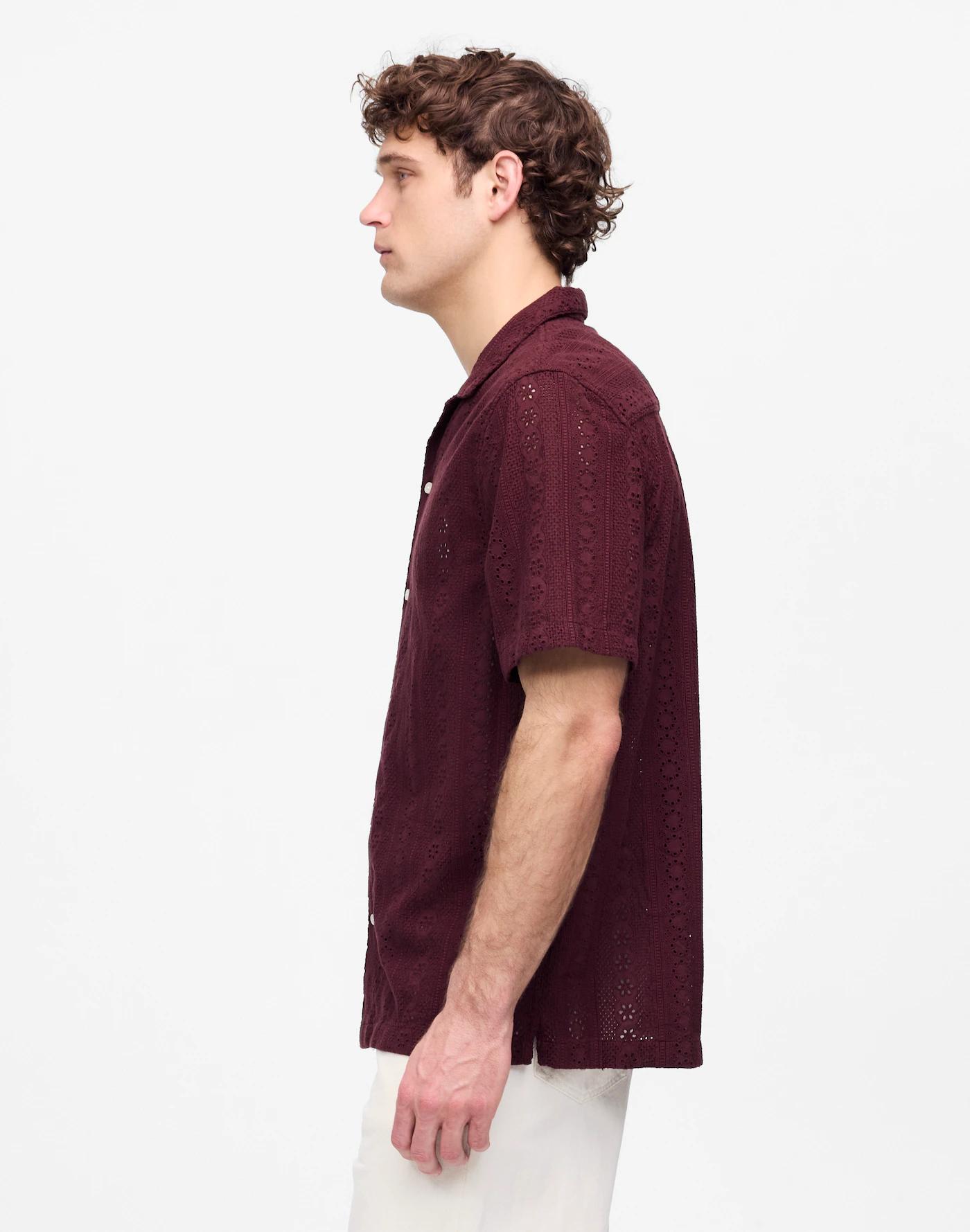 Camp-Collar Short-Sleeve Shirt in Embroidered Cotton Product Image