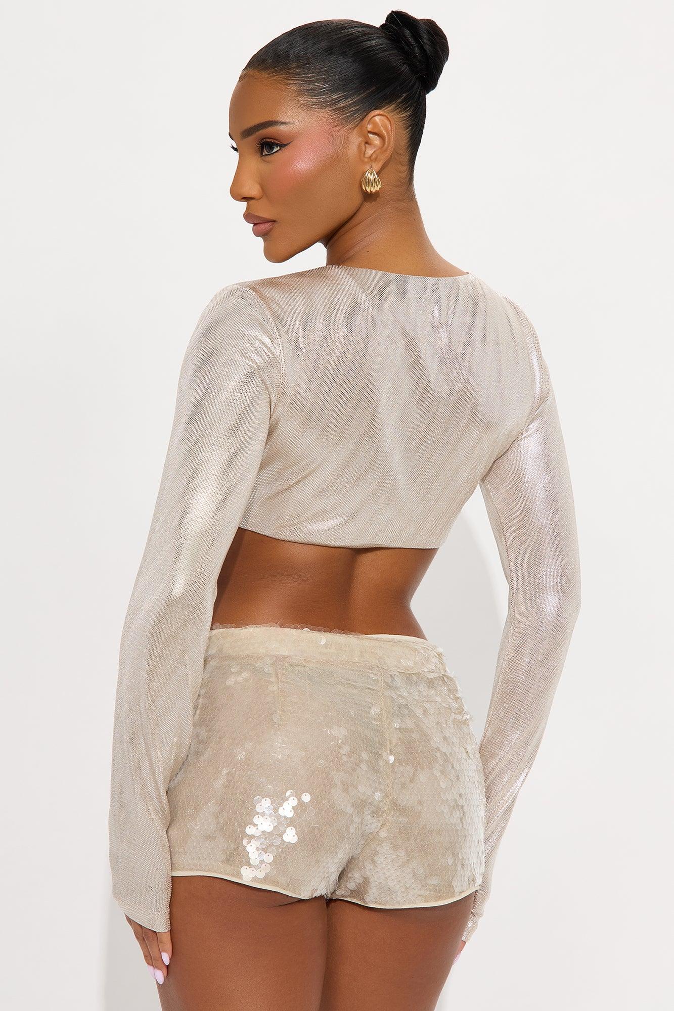 Overlooked Cropped Sequin Top - Champagne Female Product Image