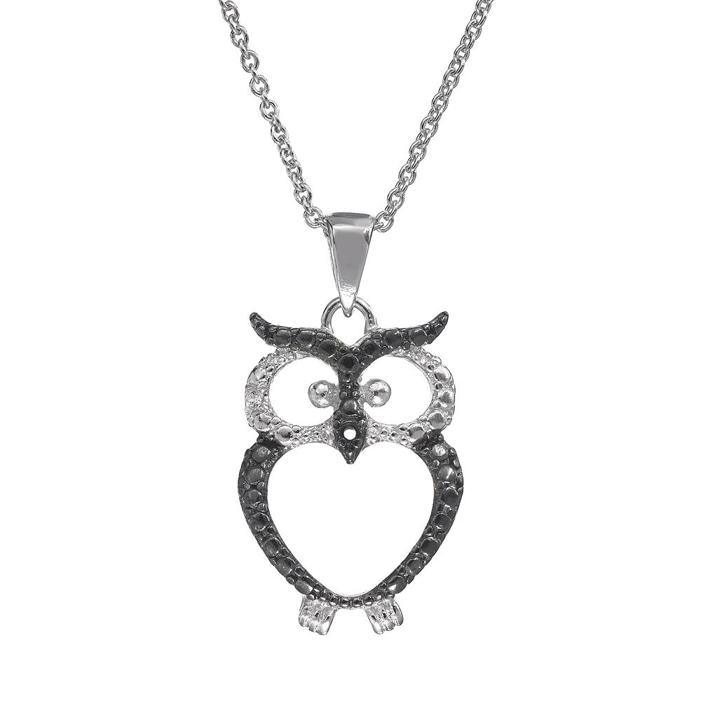 Sophie Miller Sterling Silver Two Tone Owl Pendant Necklace, Women's, Size: 18", Black Product Image