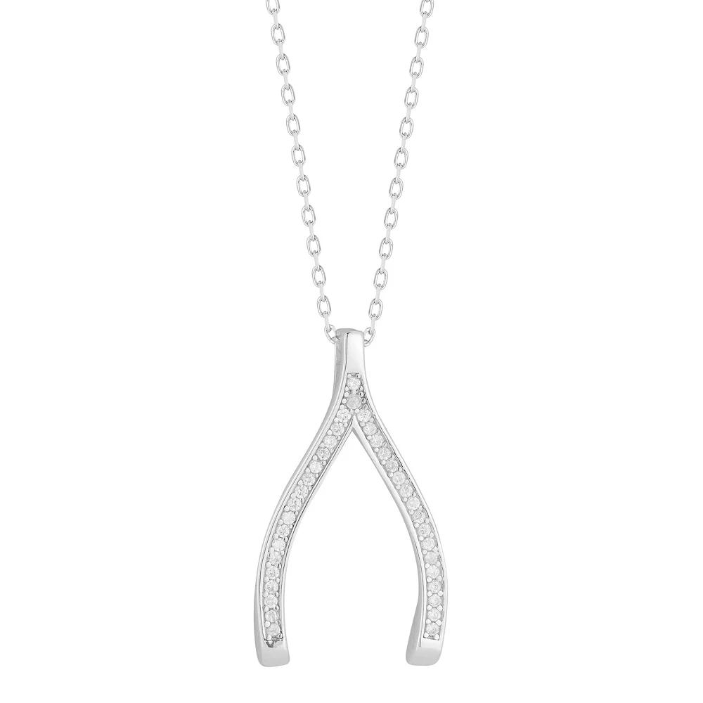 Sunkissed Sterling Sterling Silver Cubic Zirconia Wishbone Pendant Necklace, Womens Silver Tone Product Image