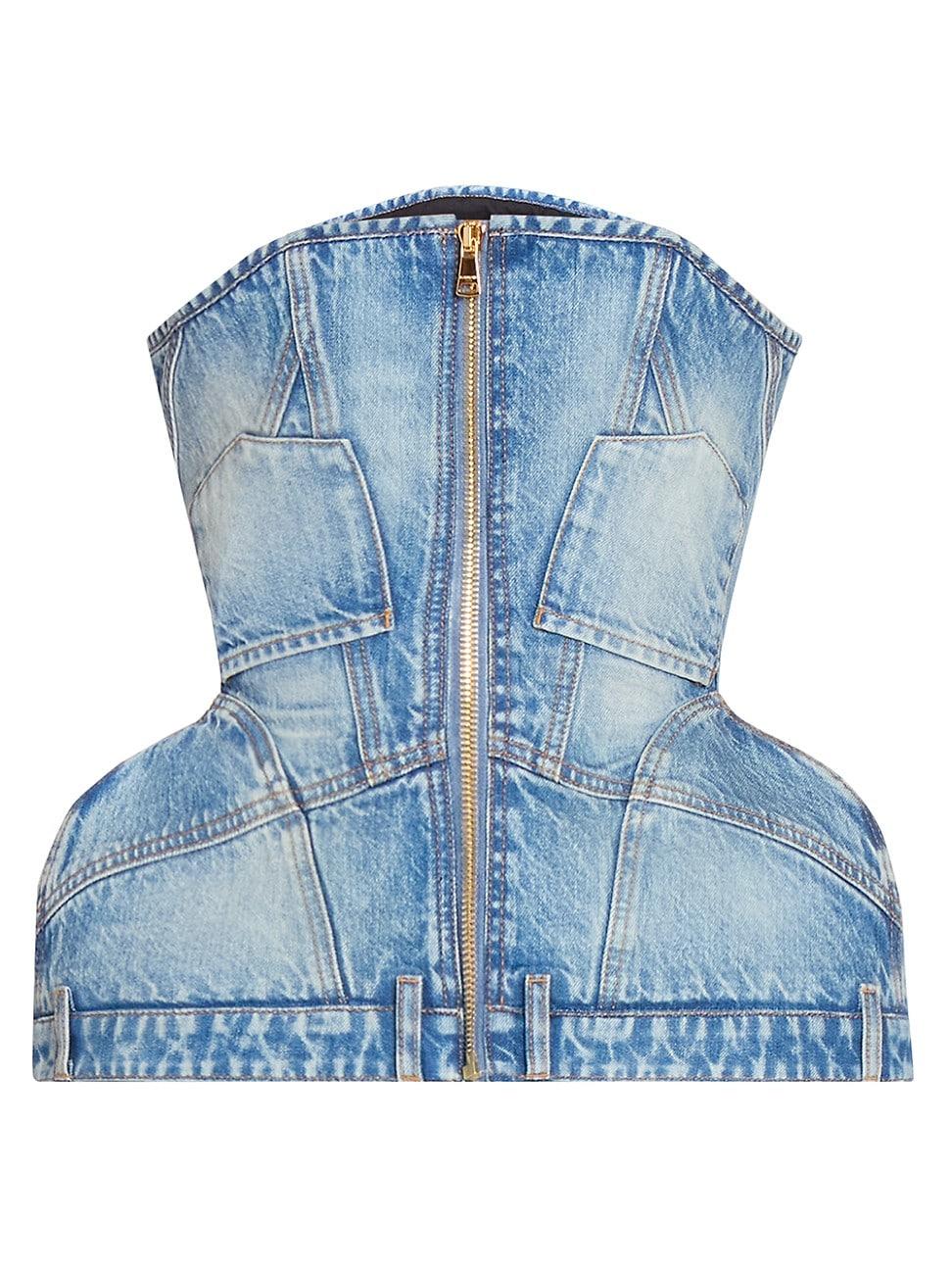Womens Basque Denim Zip-Up Bustier Top Product Image