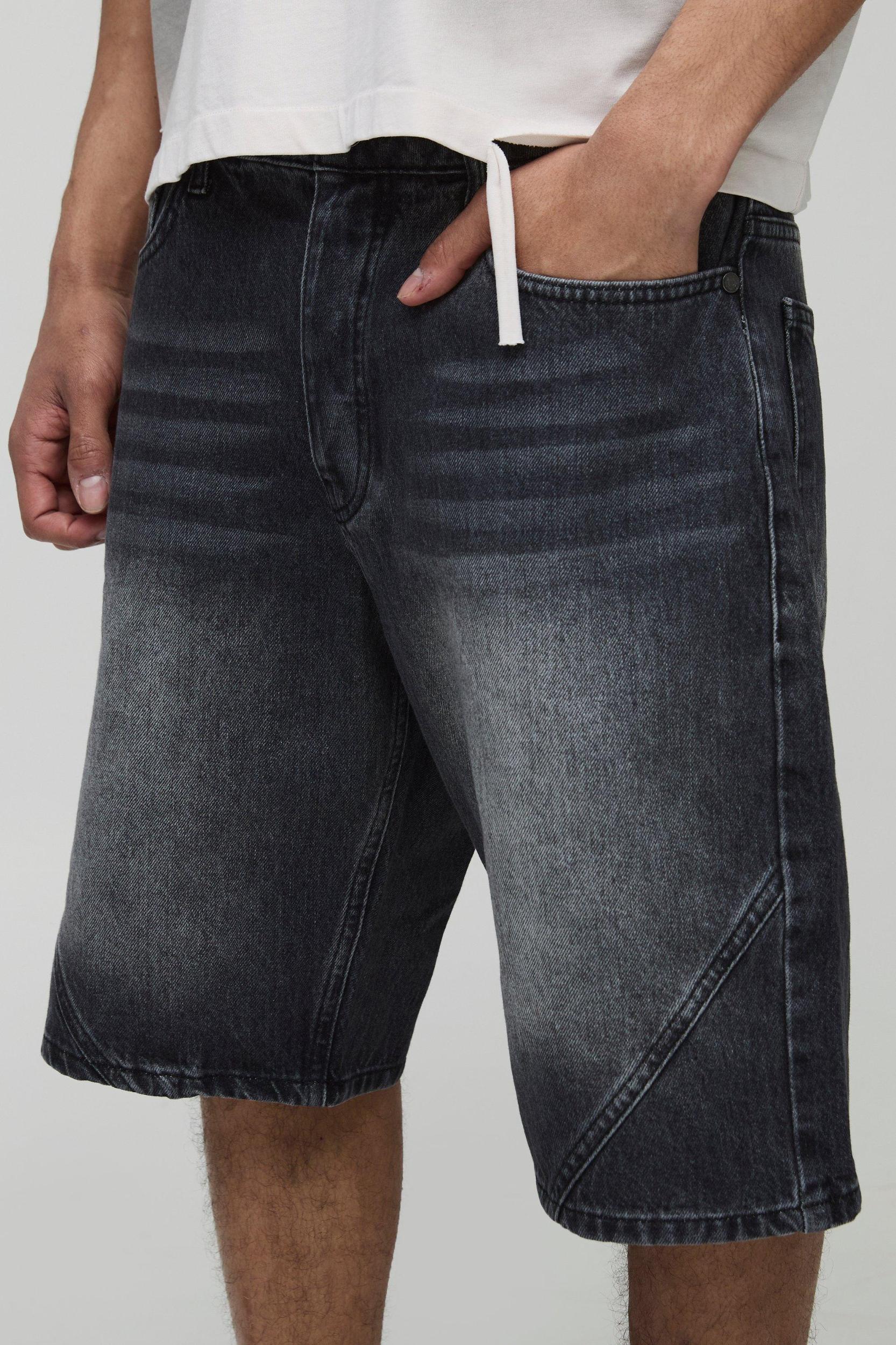 Relaxed Fit Panelled Washed Denim Shorts | boohooMAN USA Product Image