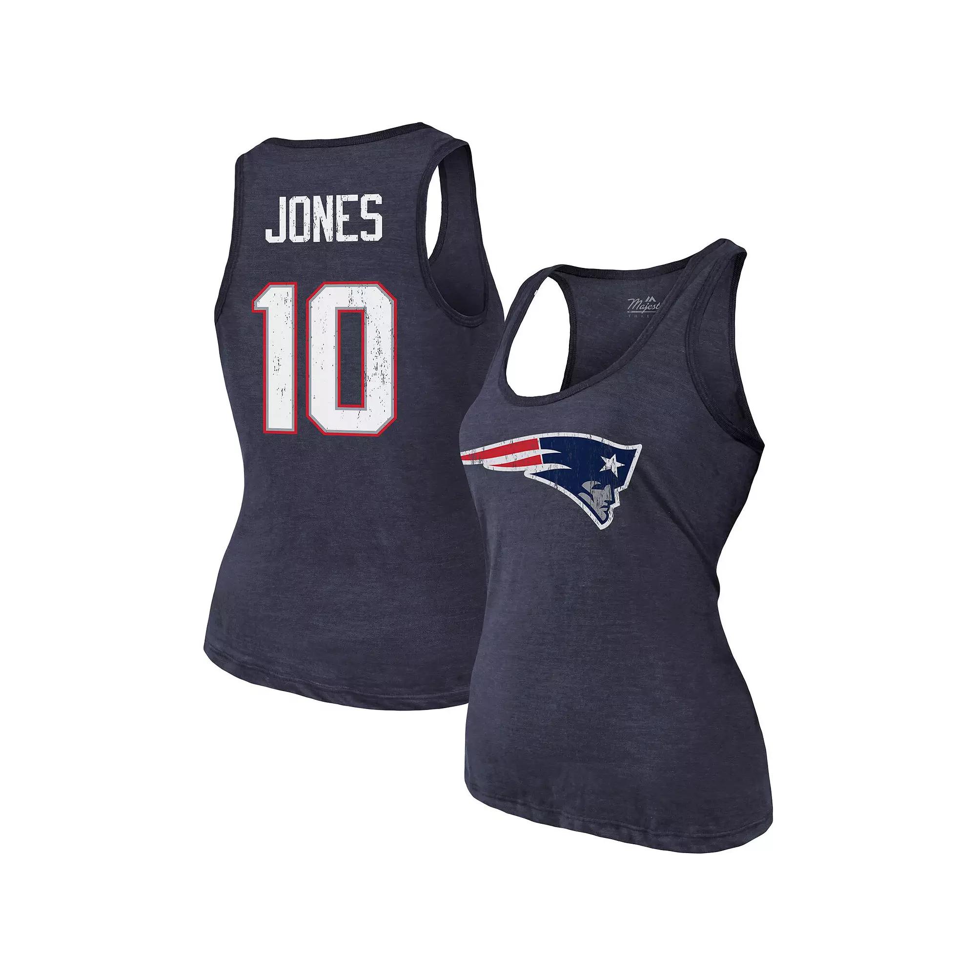 Women's Majestic Threads Mac Jones Navy New England Patriots Player Name & Number Tri-Blend Tank Top, Size: XL, Blue Product Image