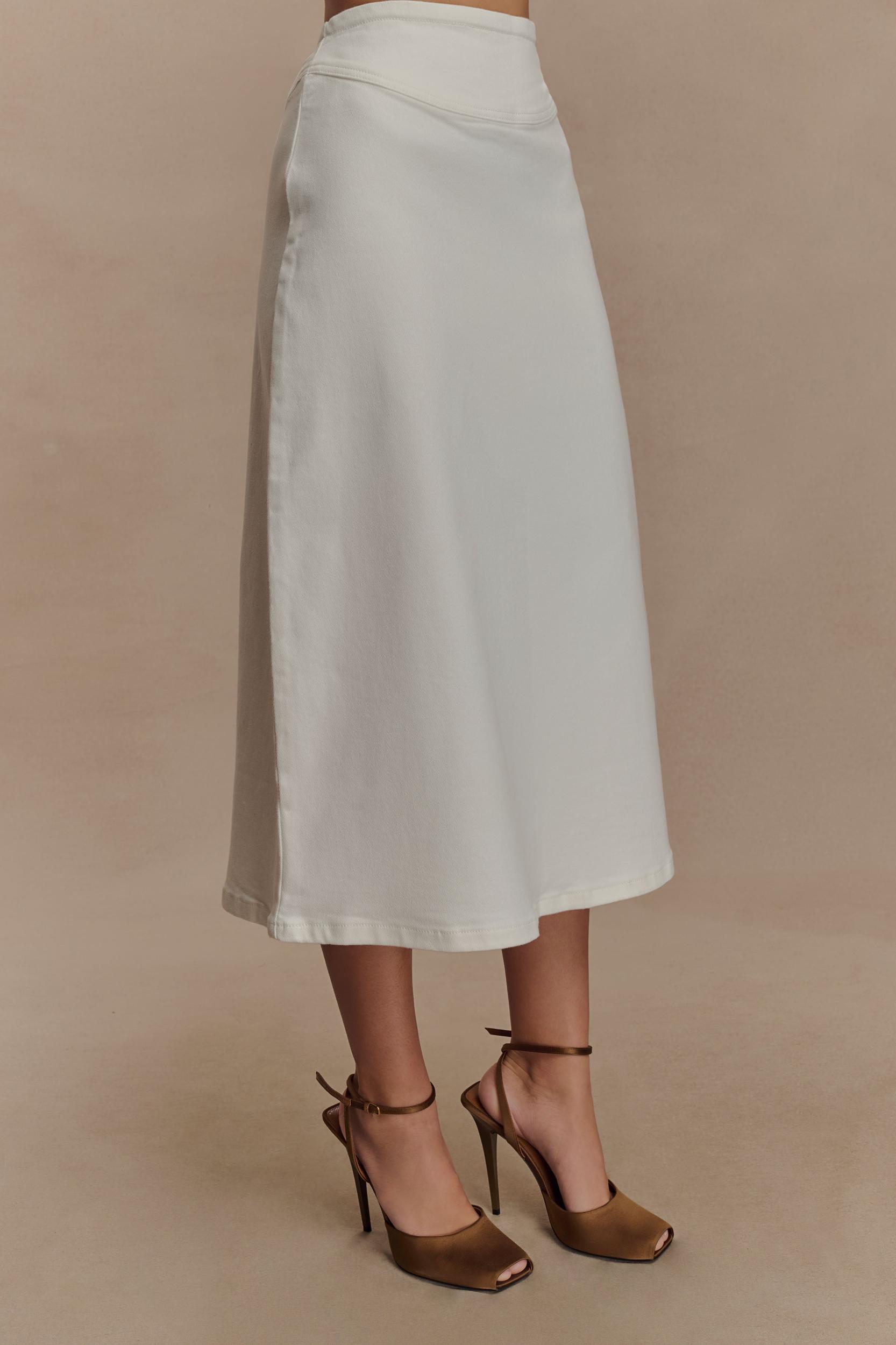Cecilia Denim A-Line Midi Skirt - White Product Image