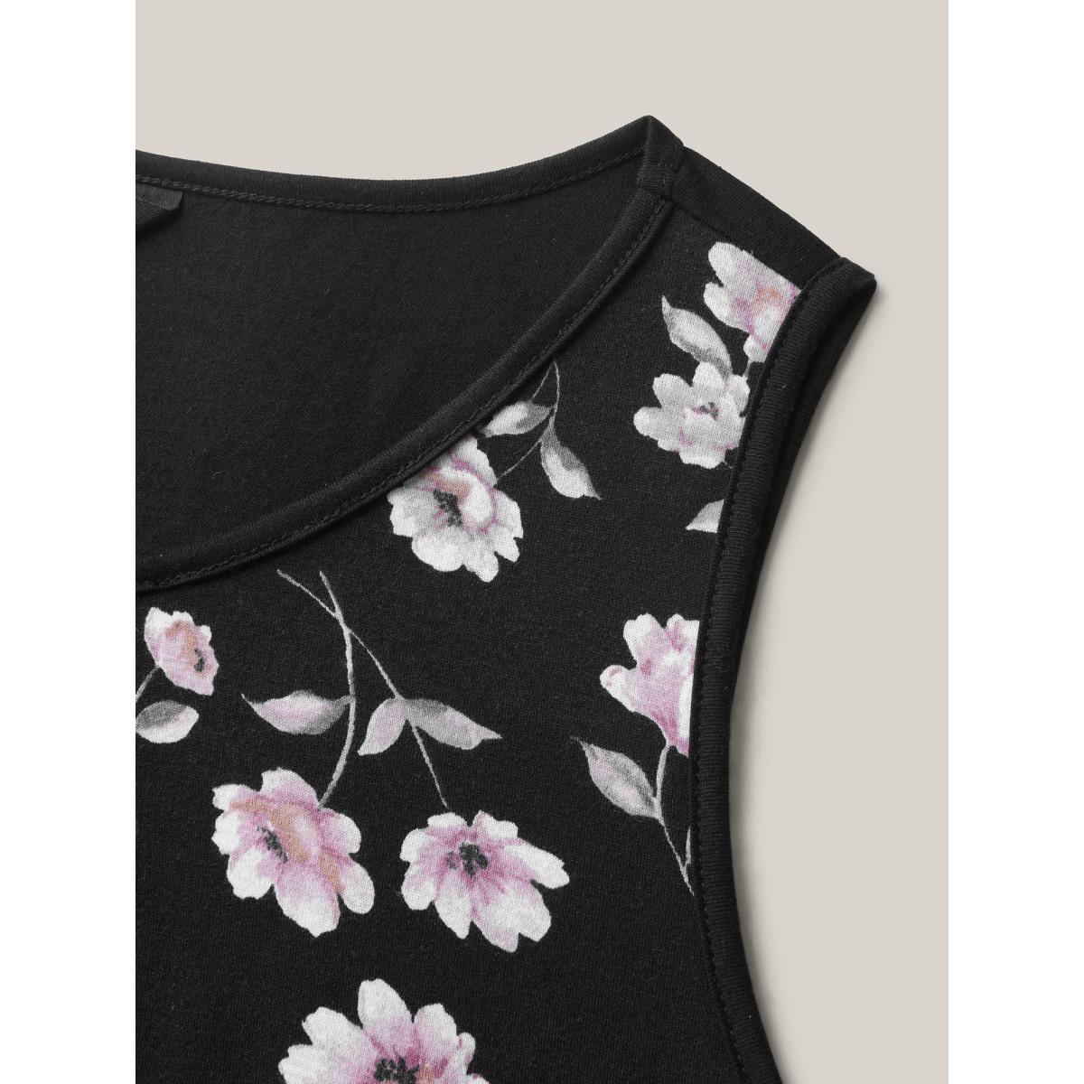 Plus Size Floral Print Spliced Curvy Tank Top Women Black Patchwork Round Neck Everyday-Casual Tank Tops Camis BloomChic 18-20/2X Product Image