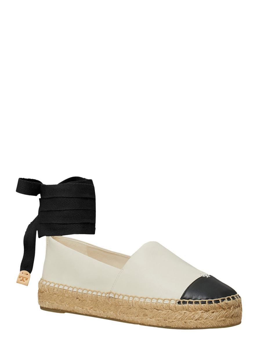 TORY BURCH White Espadrilles With Metallic Logo On The Front And Ankle Strap In Leather Woman Product Image