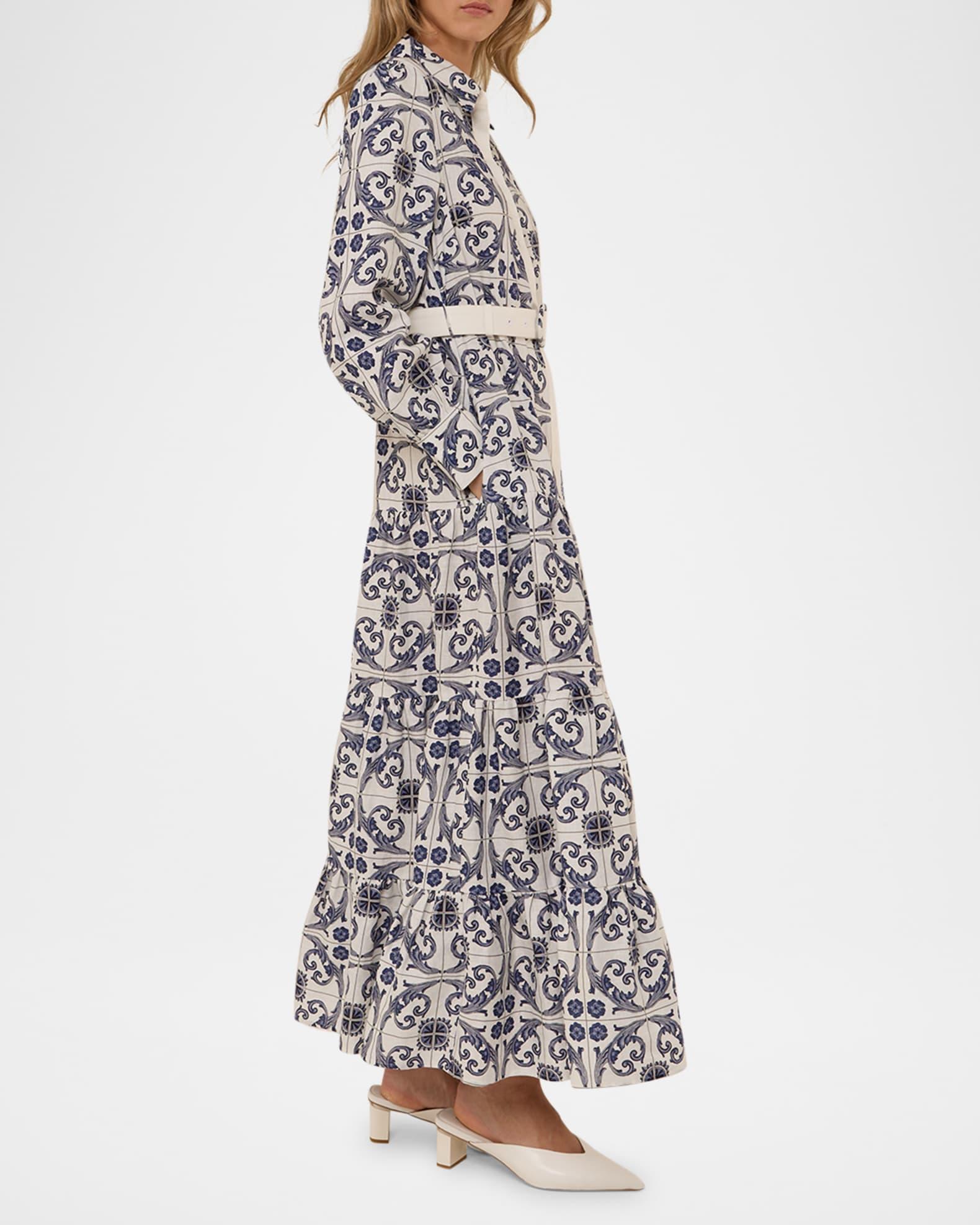 Aria Tiered Tile-Print Maxi Shirtdress Product Image