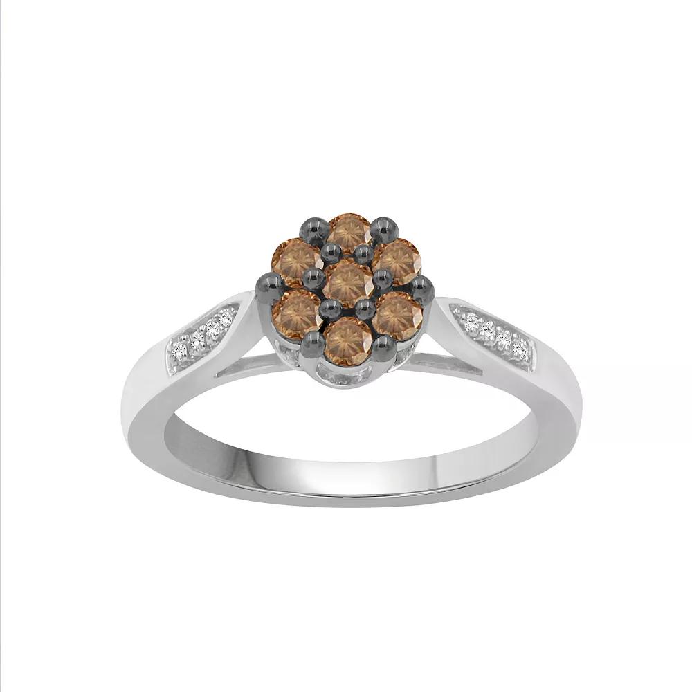 Jewelexcess Sterling Silver 1/2 Carat T.W. Champagne & White Diamond Flower Ring, Women's, Size: 6 Product Image