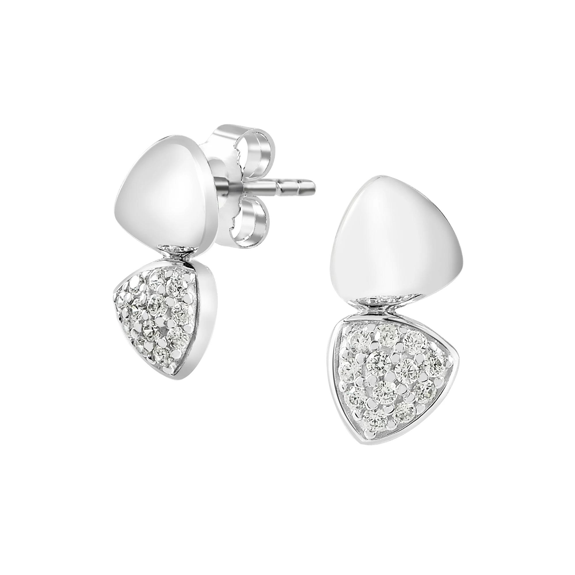 SIRI Sterling Silver Rhodium-Plated Heart-Shaped Stud Earrings with Pave Cubic Zirconia Design, Women's Product Image