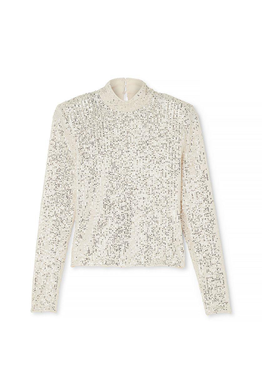 Sharp Shoulder Sequin Top Black Product Image