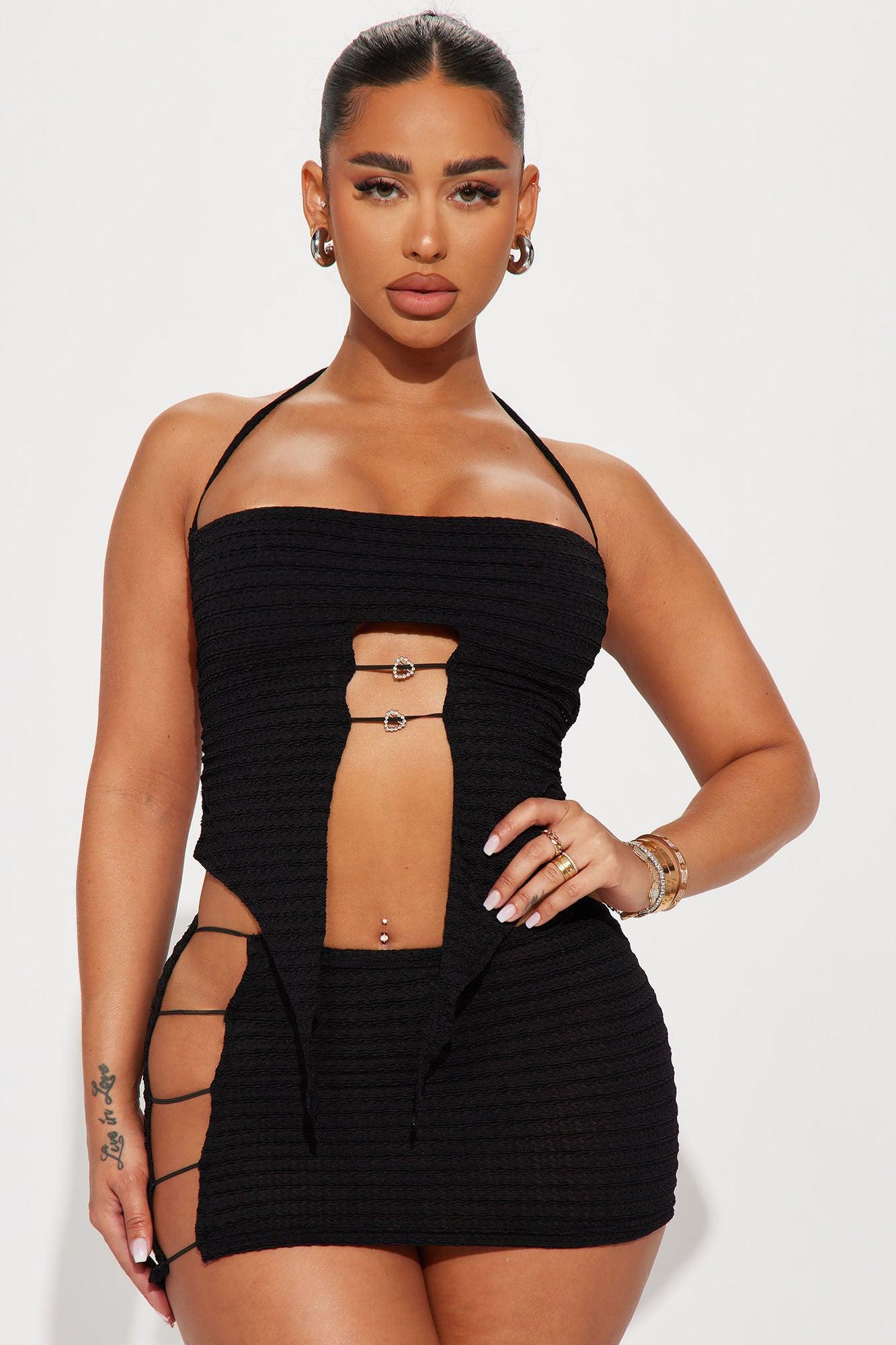 Stopping Traffic Micro Mini Skirt Set - Black Product Image