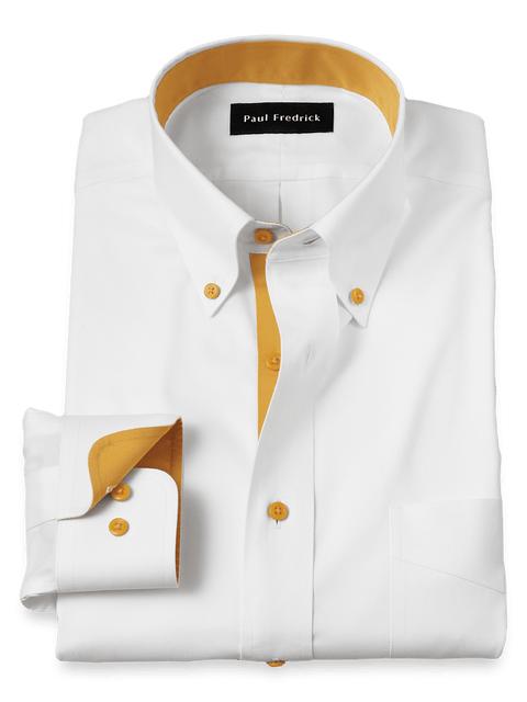 Comfort Stretch Non-Iron Solid Dress Shirt With Contrast Trim - White/gold Product Image