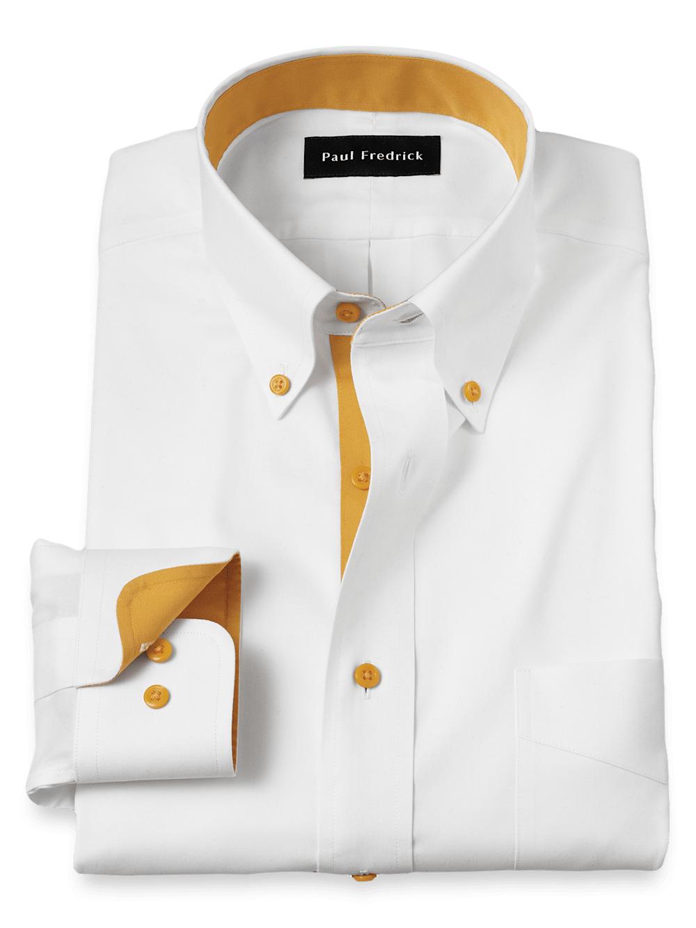 Comfort Stretch Non-Iron Solid Dress Shirt With Contrast Trim - White/gold Product Image