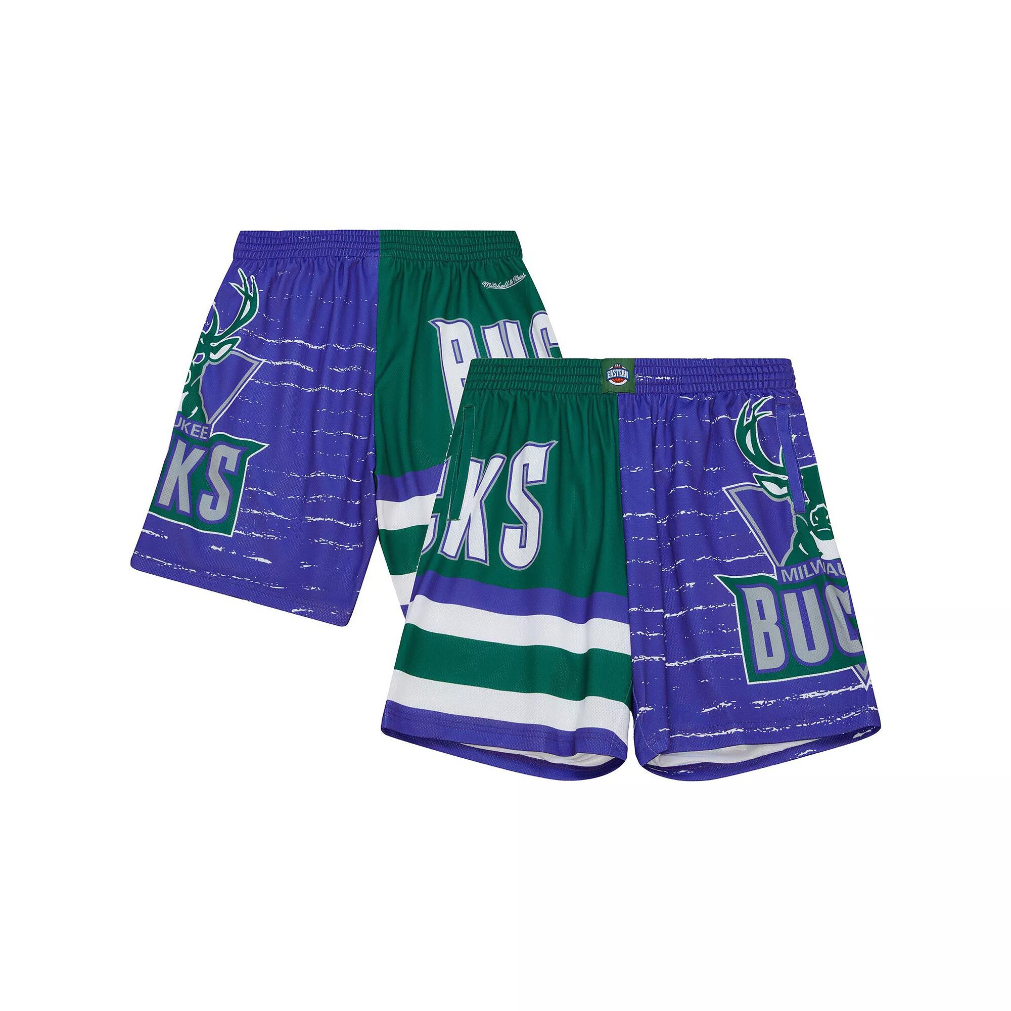 Men's Mitchell & Ness Purple/Green Milwaukee Bucks Jumbotron 3.0 Shorts, Size: Large Product Image