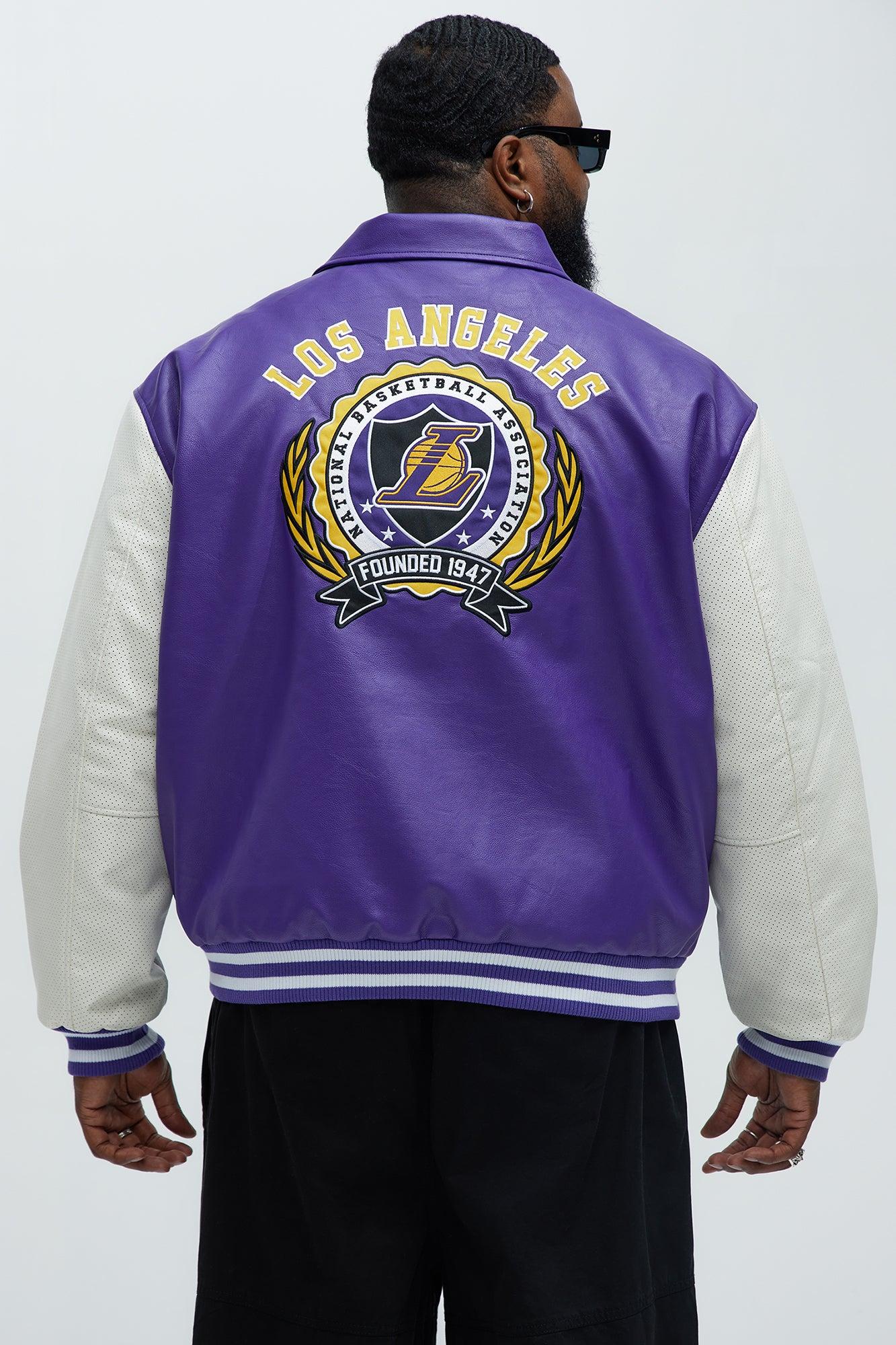Lakers Top Dawg Faux Pu Collared Varsity Jacket - Purple Male Product Image