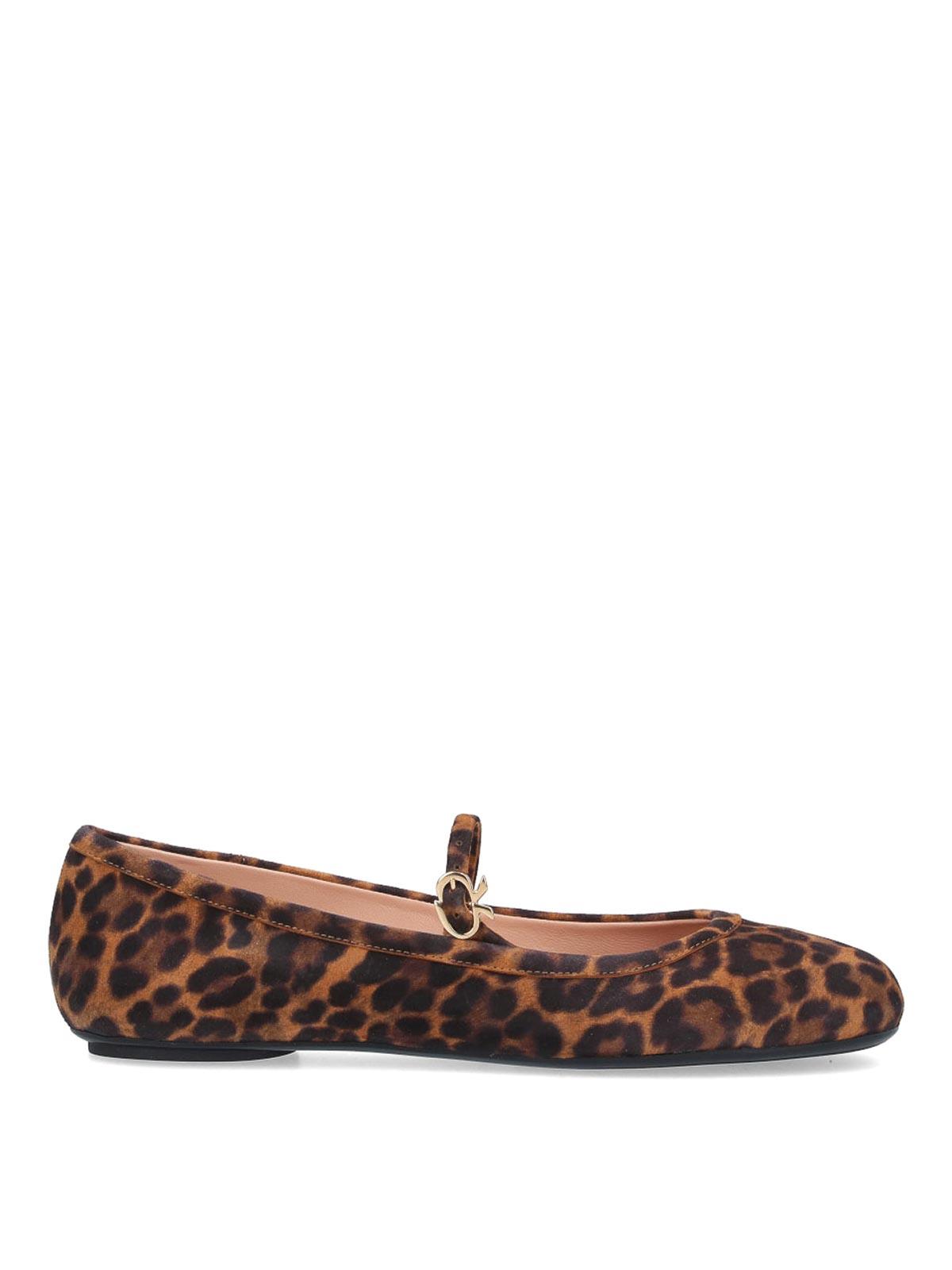 GIANVITO ROSSI Brown Carla Flats In Animal Print Product Image