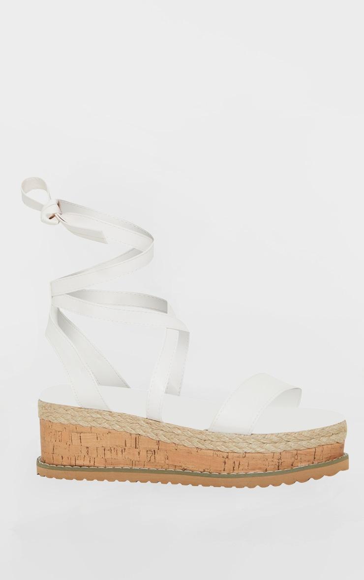 White Wide Fit PU Tie Ankle Espadrilles Product Image