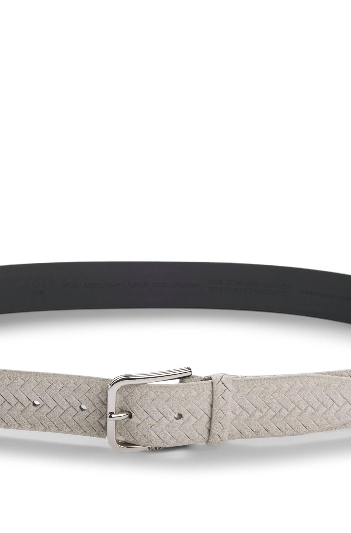Logo-buckle belt in woven suede Product Image
