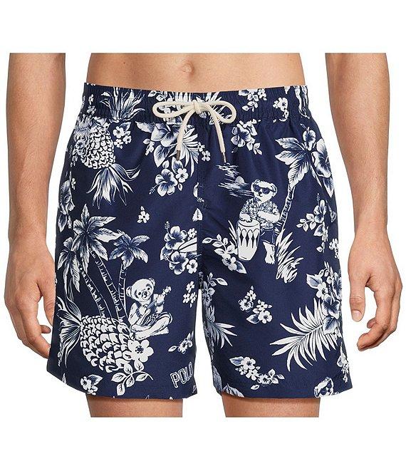Polo Ralph Lauren Traveler Classic Polo Bear Tropical Printed 5.75#double; Swim Trunks Product Image