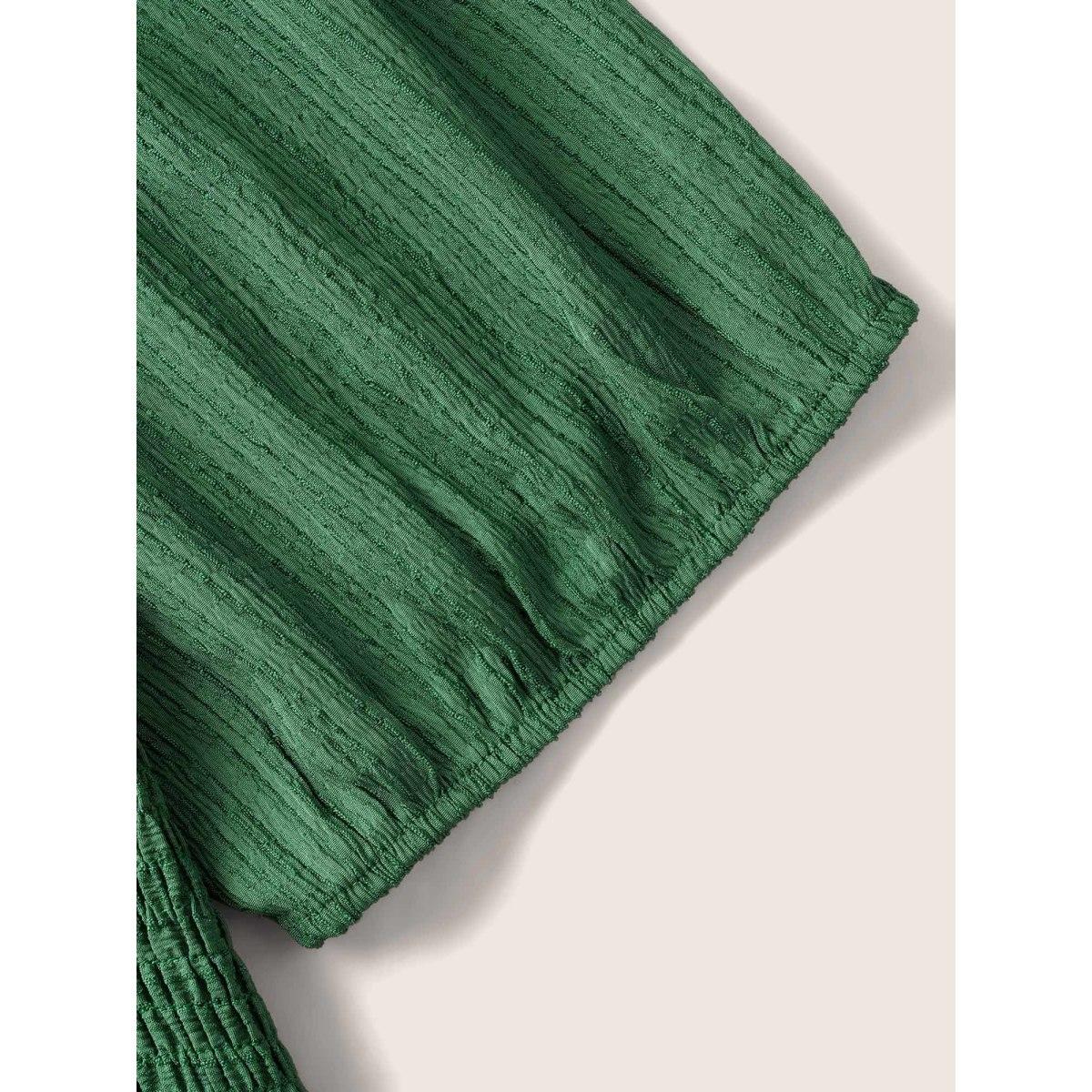 Plus Size Square Neck Texture Shirred Puff Sleeve Dress Emerald Women Elegant Texture Square Neck Short sleeve Curvy BloomChic 14-16/1X Product Image