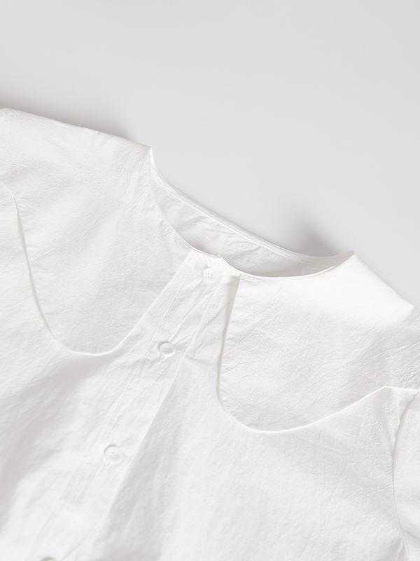 Loose Short Sleeves Solid Color Split-Joint Peter Pan Collar Blouses&Shirts Tops Product Image