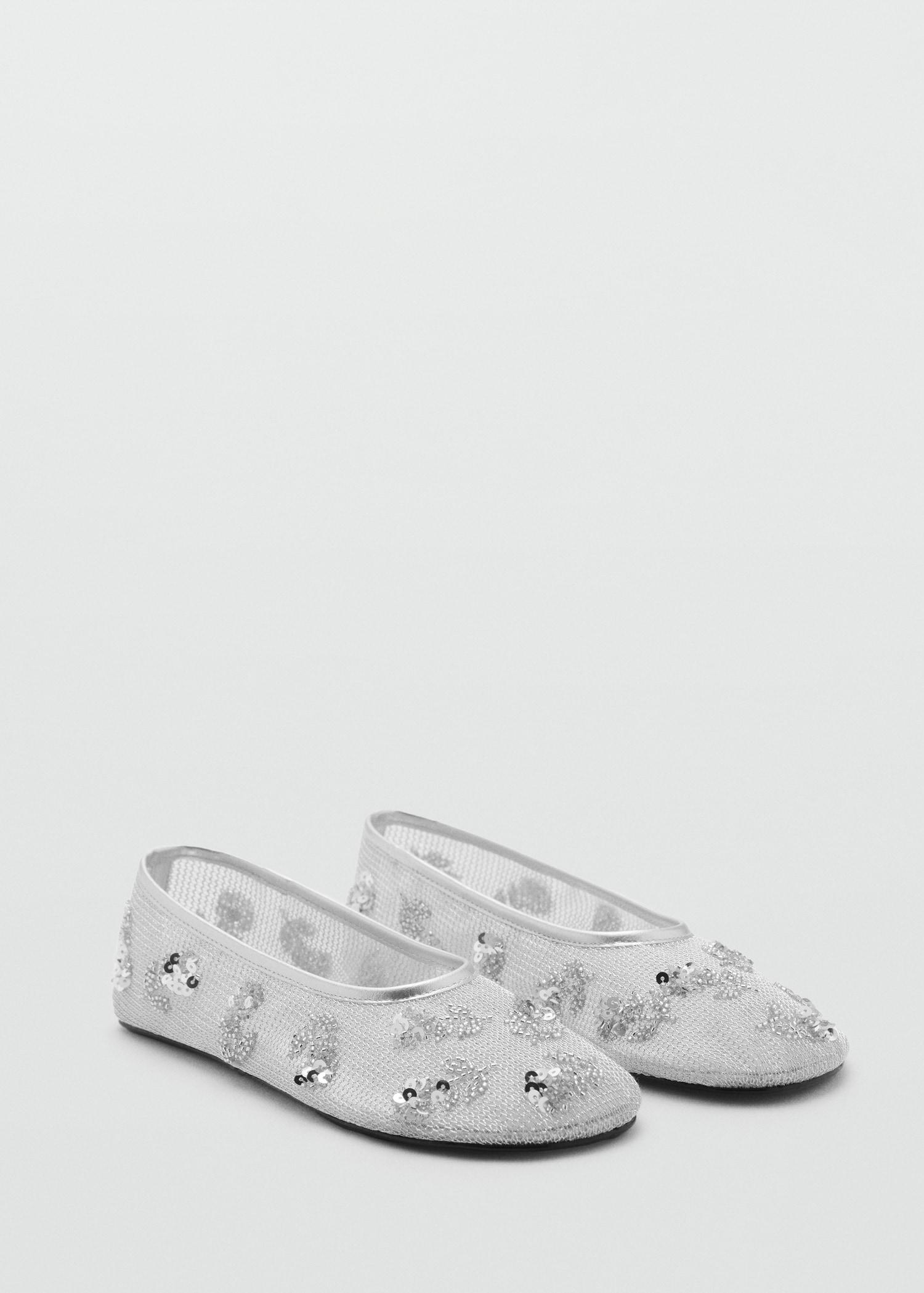 Sequin-embroidered mesh ballet flats - Women | MANGO USA Product Image