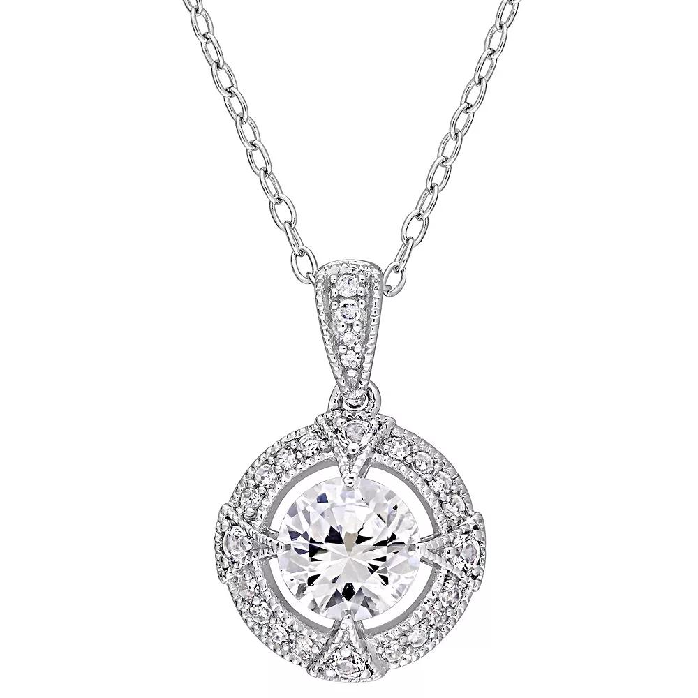 Stella Grace Sterling Silver 1/10 Carat T.W. Diamond & Lab-Created White Sapphire Fashion Pendant Necklace, Women's, Size: 18" Product Image