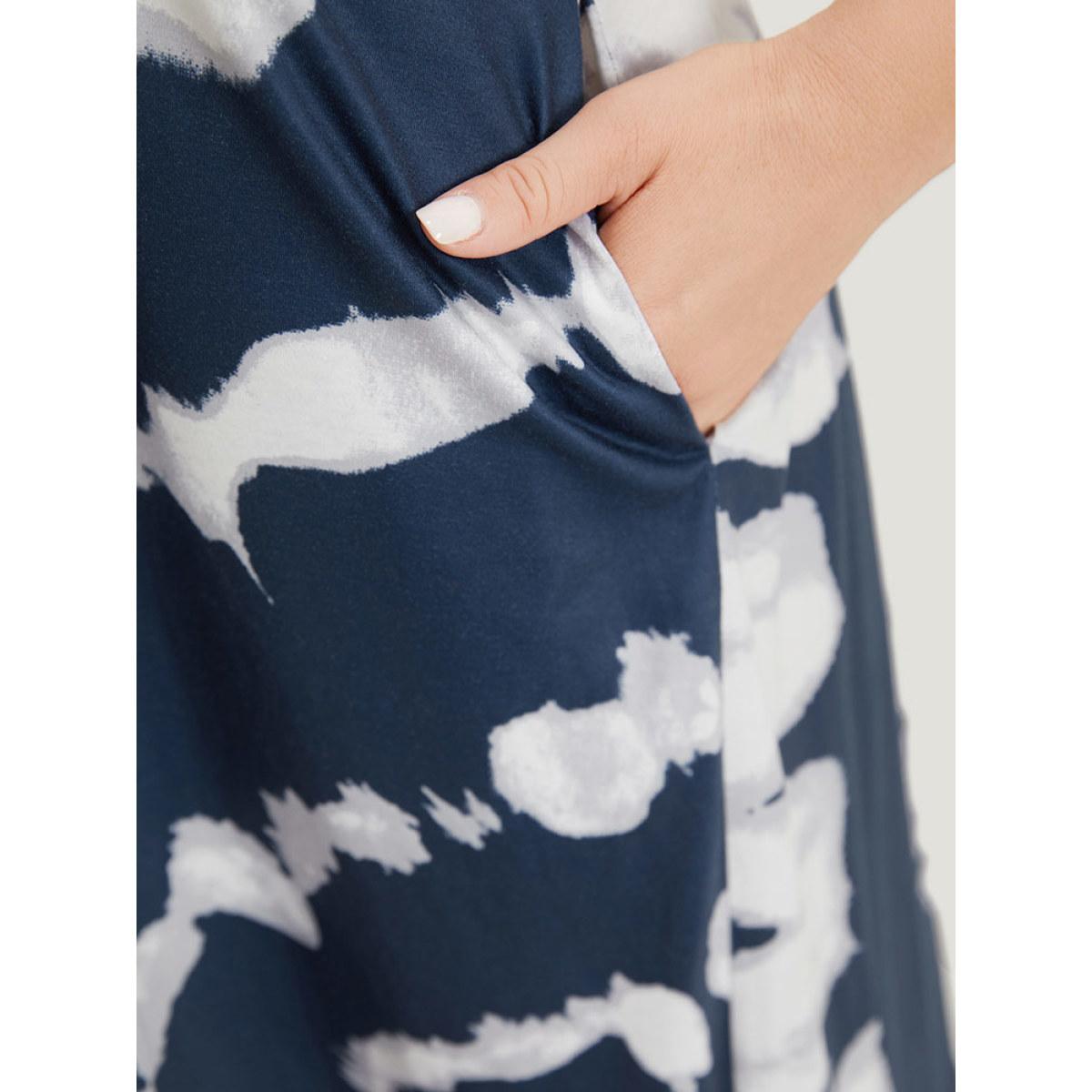 Plus Size Tie Dye Pocket Bowknot Cami Dress Blue Women Casual Tie Dye Spaghetti Strap Sleeveless Curvy Midi Dress BloomChic 12/L Product Image