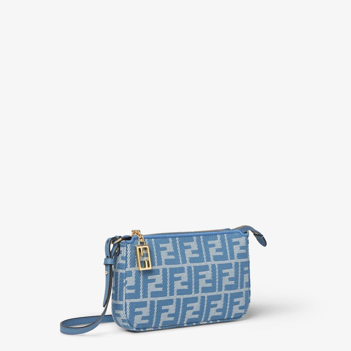 Baguette PouchBlue denim-effect FF jacquard charm pouch with chain Product Image