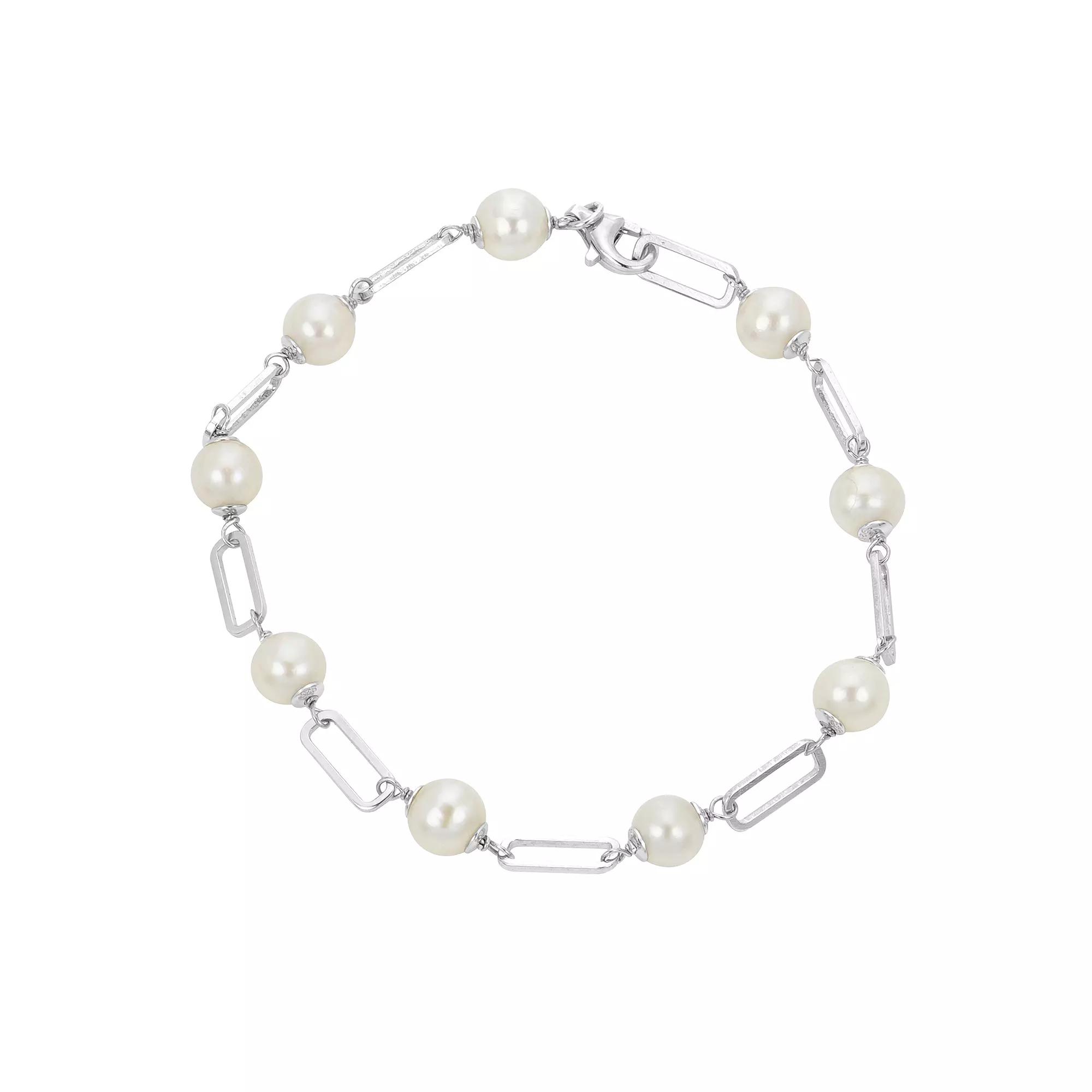 PearLustre by Imperial Sterling Silver Freshwater Cultured Pearl Paper Clip Link Bracelet, Womens Product Image