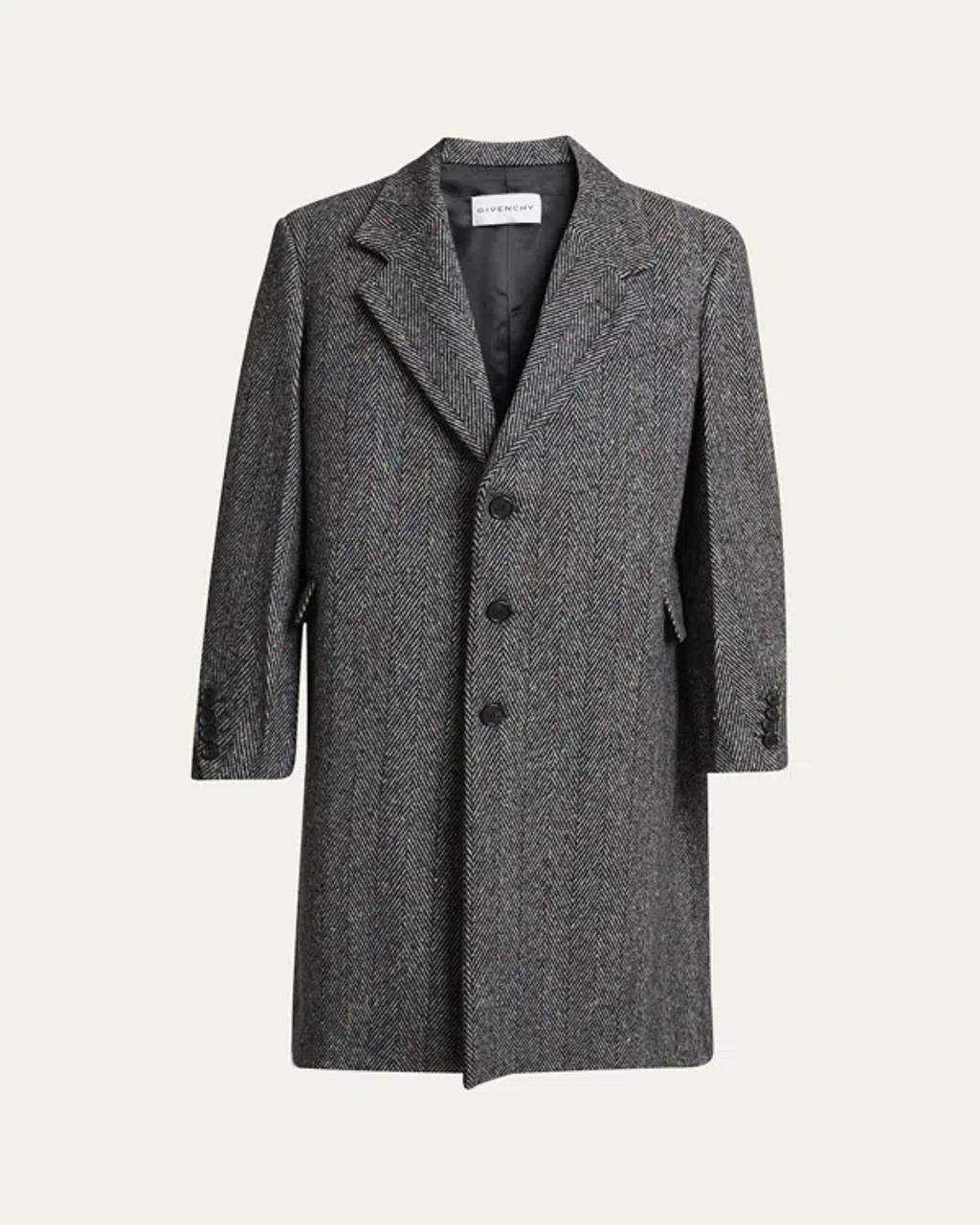 GIVENCHY Men Wool Blend Coat With Herringbone Motif In Multi Product Image